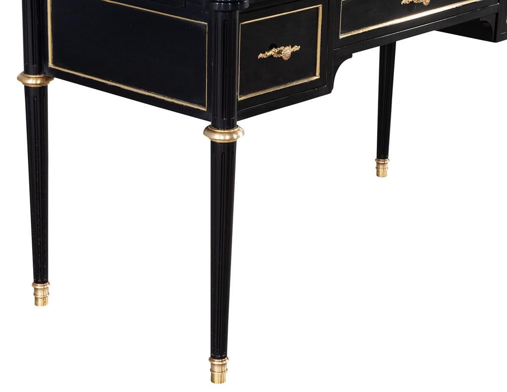 Brass Louis XVI Style High Gloss Black Lacquered Writing Desk