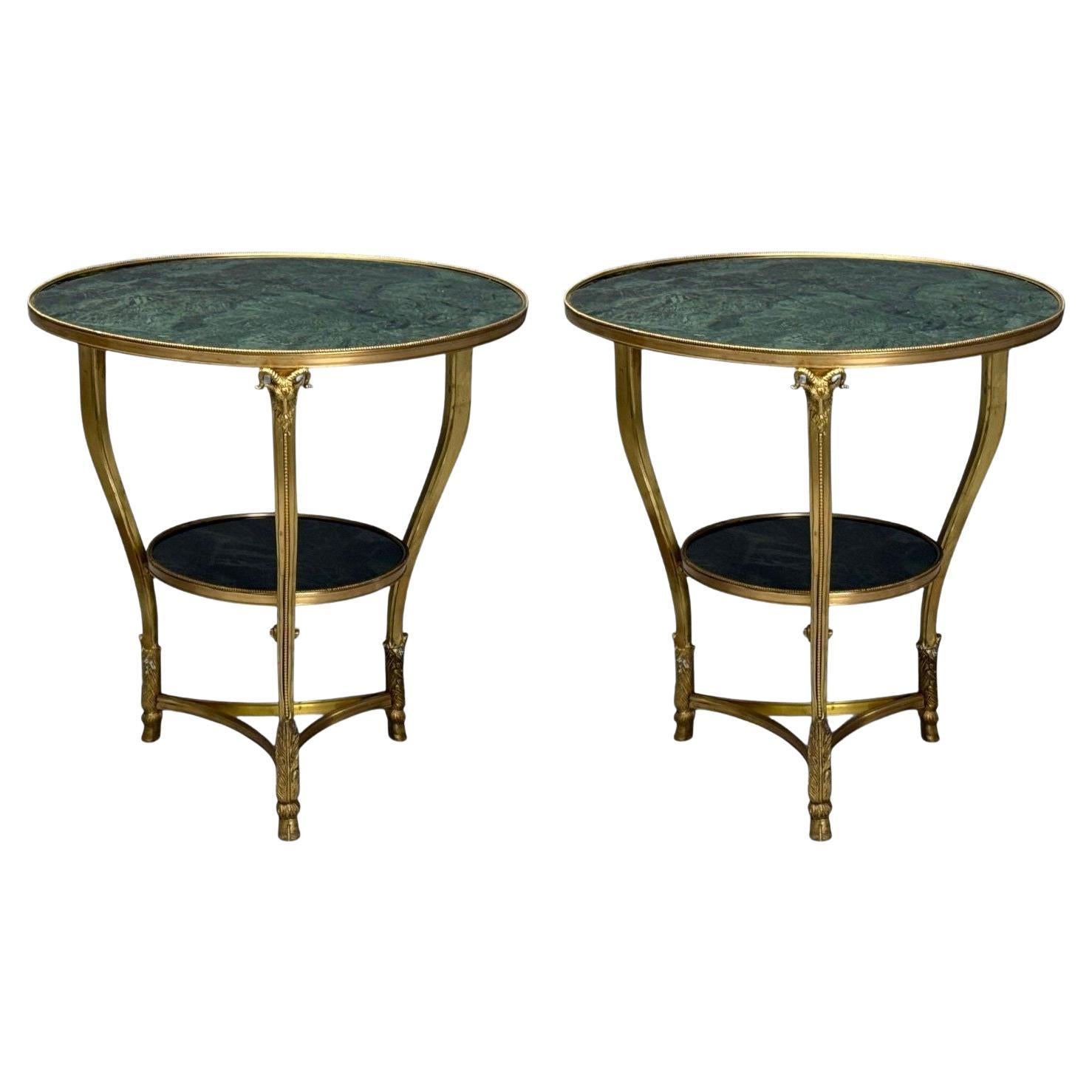 Style Louis XVI Hollywood Regency, bronze, marbre vert, Gueridons, 20e siècle en vente