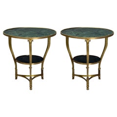 Style Louis XVI Hollywood Regency, bronze, marbre vert, Gueridons, 20e siècle