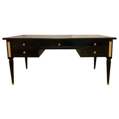 Louis XVI Style Hollywood Regency Desk in Manner Maison Jansen Ebony and Bronze