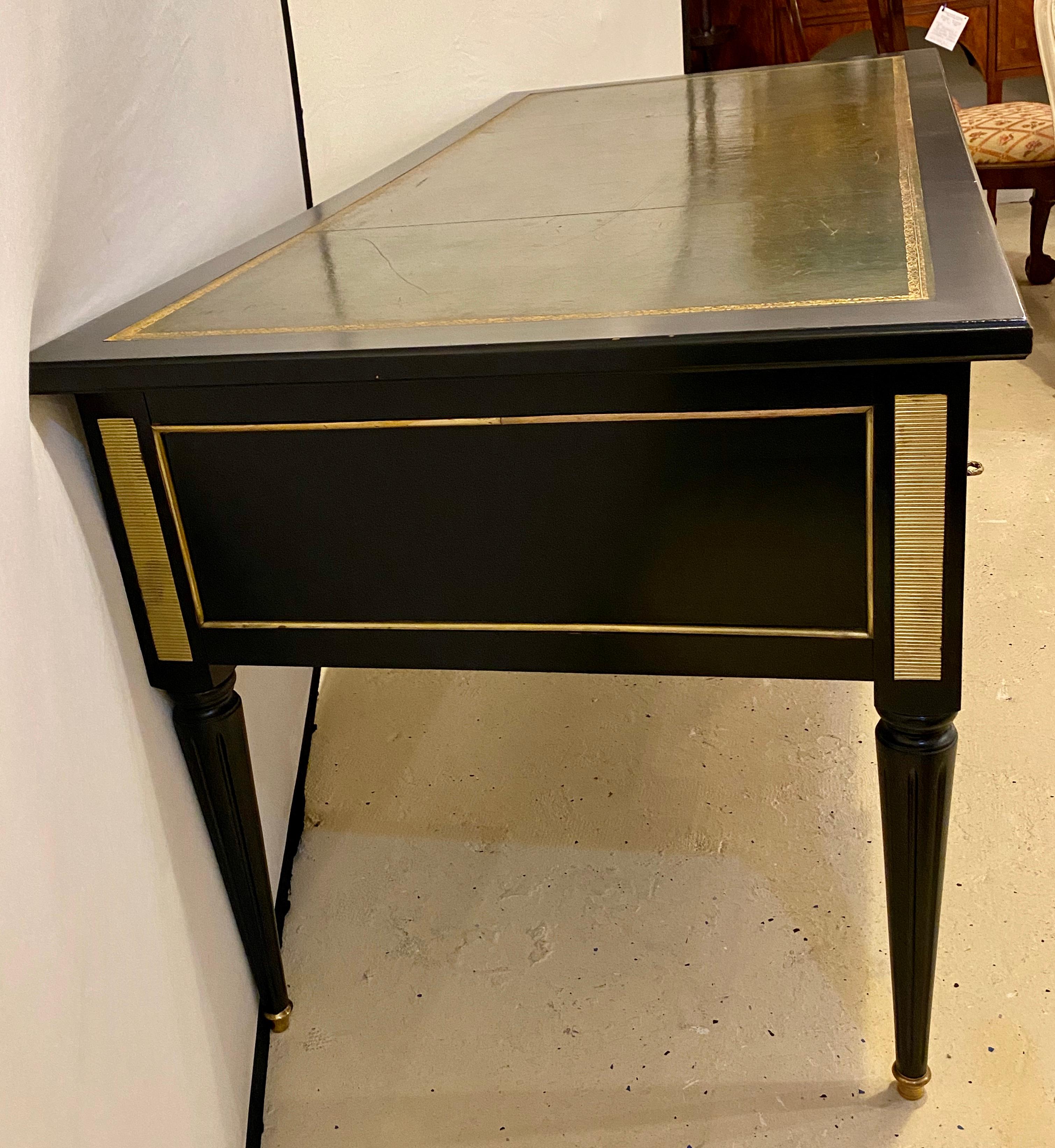 Louis XVI Style Hollywood Regency Desk in Manner Maison Jansen Ebony and Bronze 3