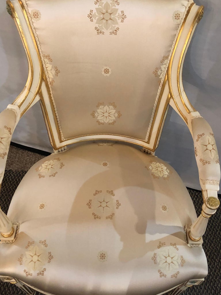 Louis XVI Style Hollywood Regency Fauteuils Scalamandre Silk Upholstery Jansen For Sale 5