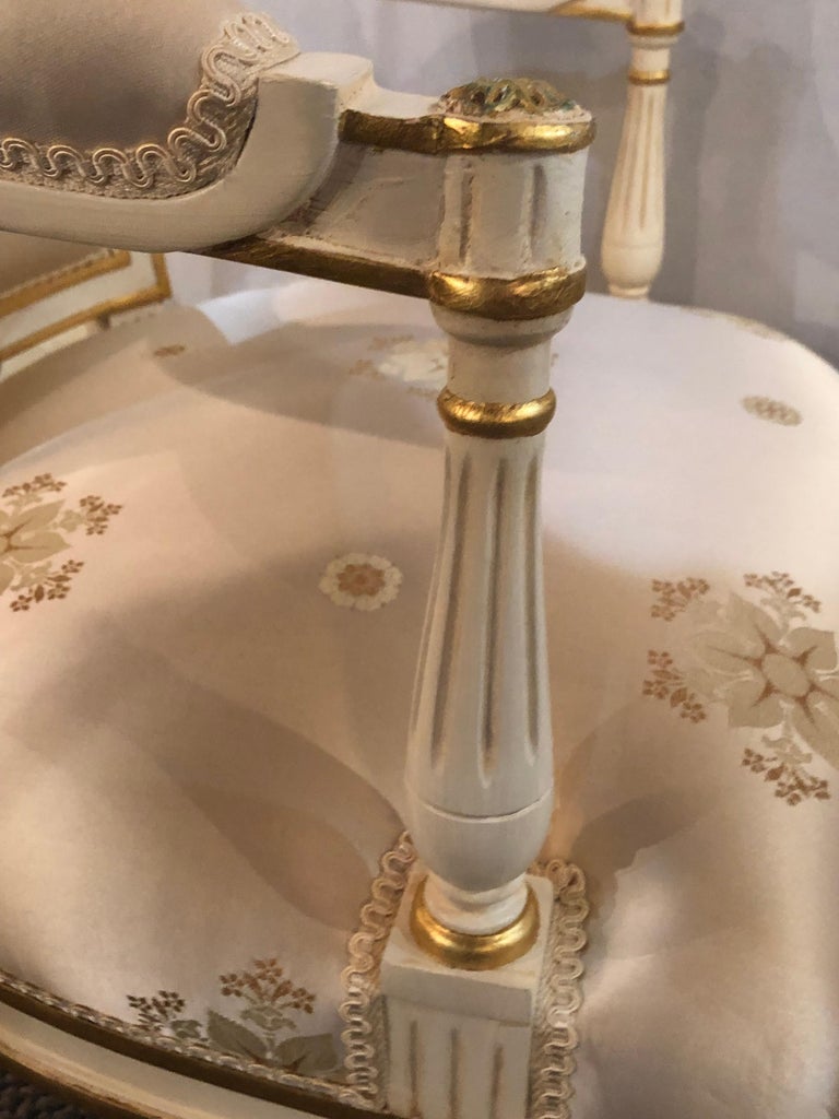 Louis XVI Style Hollywood Regency Fauteuils Scalamandre Silk Upholstery Jansen For Sale 8