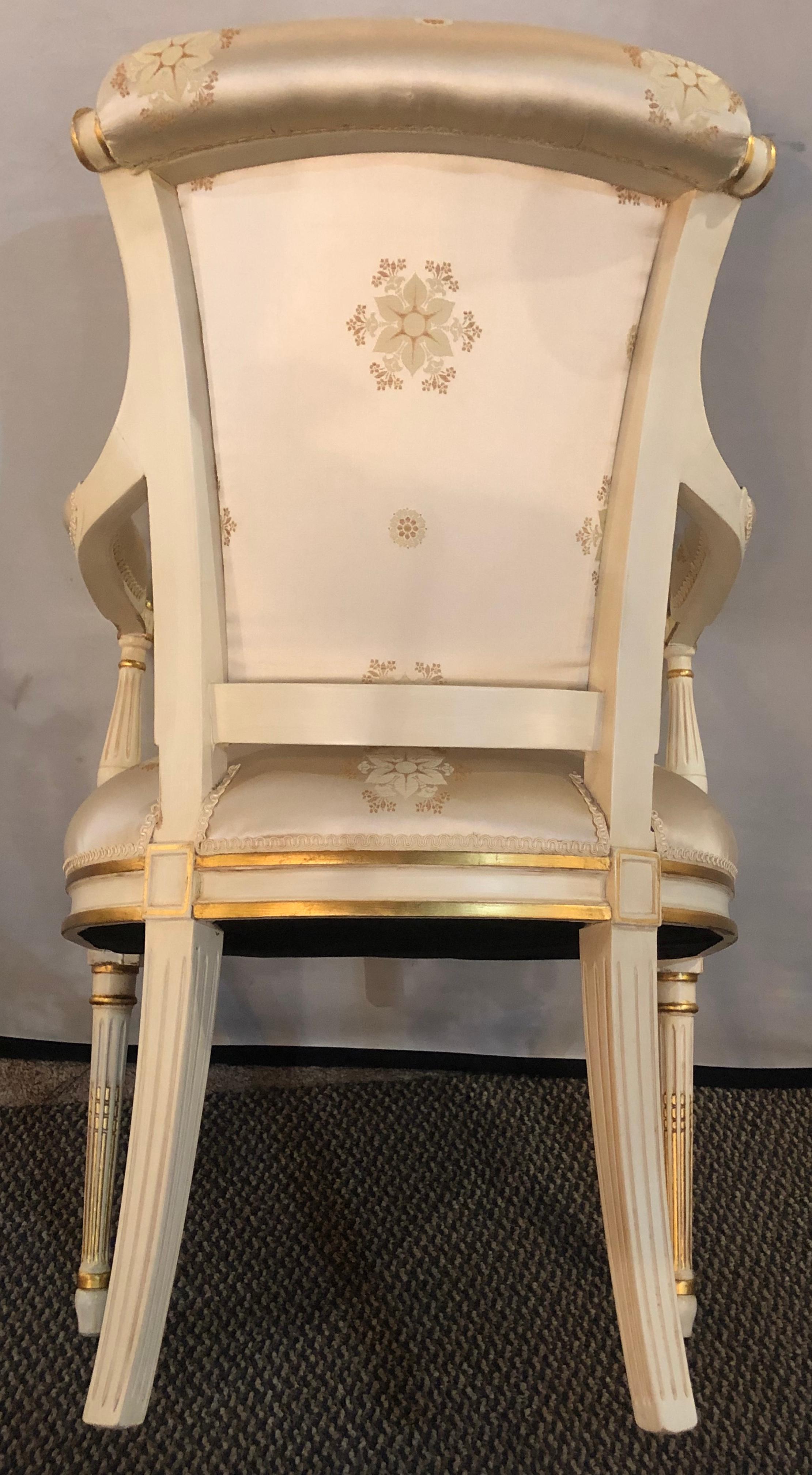 Louis XVI Style Hollywood Regency Fauteuils Scalamandre Silk Upholstery Jansen For Sale 3