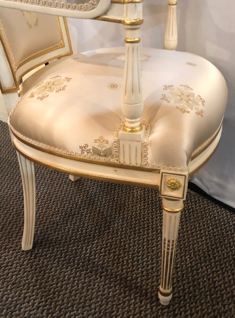 Louis XVI Style Hollywood Regency Fauteuils Scalamandre Silk Upholstery Jansen For Sale 4