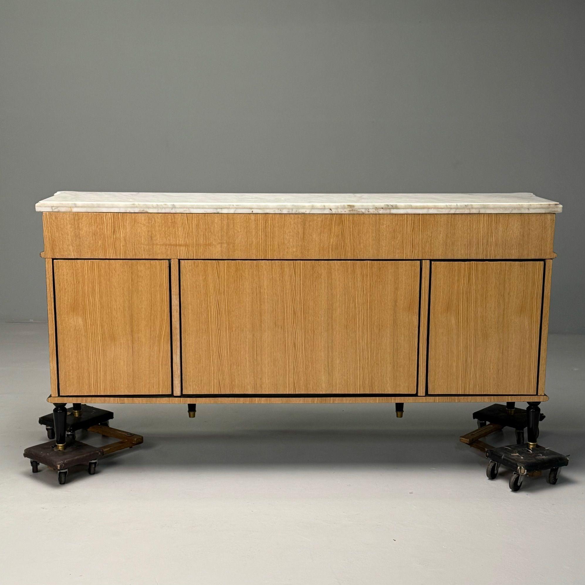 Louis XVI Style, Hollywood Regency, Sideboard, Black Lacquer, Marble, Bronze For Sale 7