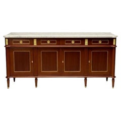 Louis XVI Style, Hollywood Regency, Sideboard, Mahogany, Marble, Bronze