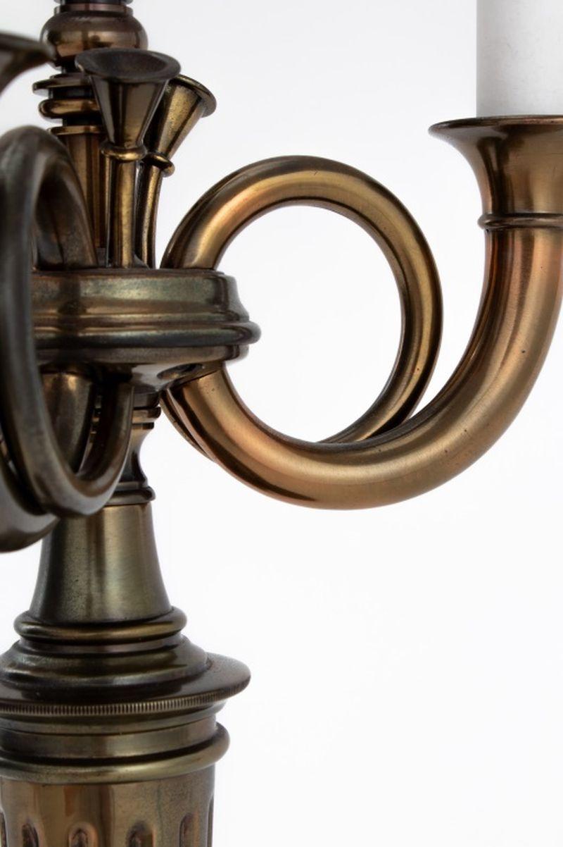 Louis XVI Style Horn Motif Brass Bouillotte Lamp 2