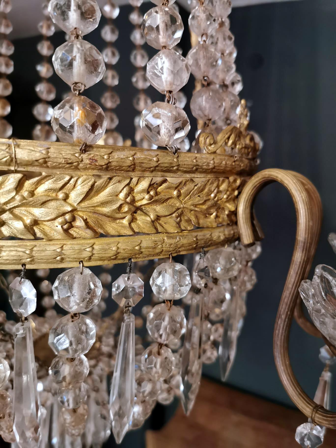 Lustre de style Louis XVI en forme de ballon d'aviation, en cristal au plomb et laiton doré en vente 4