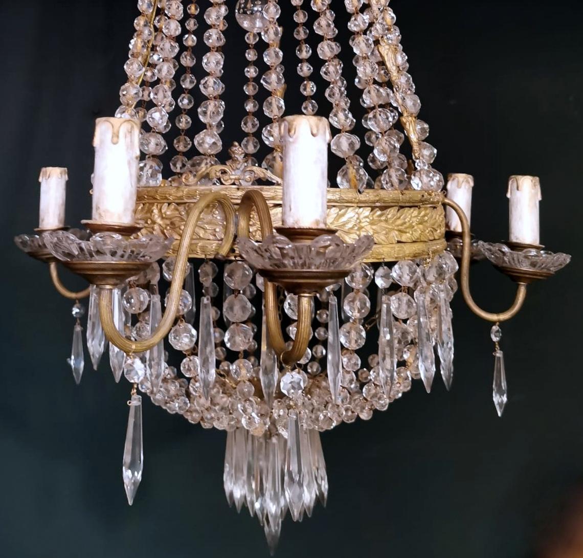 Louis XVI Style Hot Air Balloon Chandelier Lead Crystal and Gilded Brass In Good Condition For Sale In Prato, Tuscany