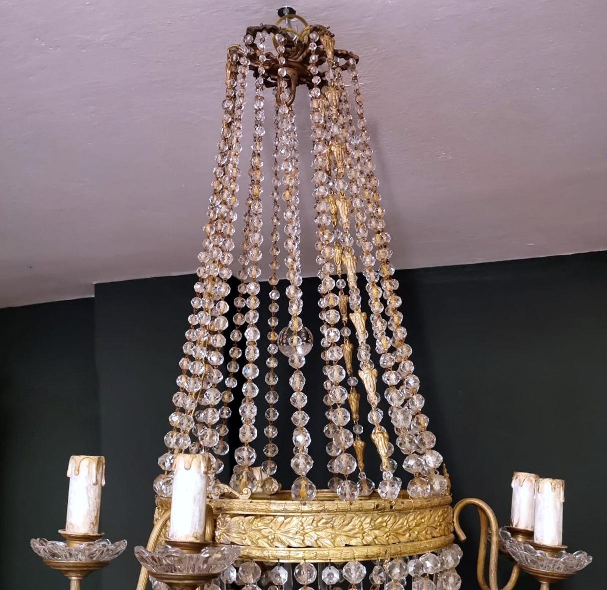 Louis XVI Style Hot Air Balloon Chandelier Lead Crystal and Gilded Brass For Sale 1