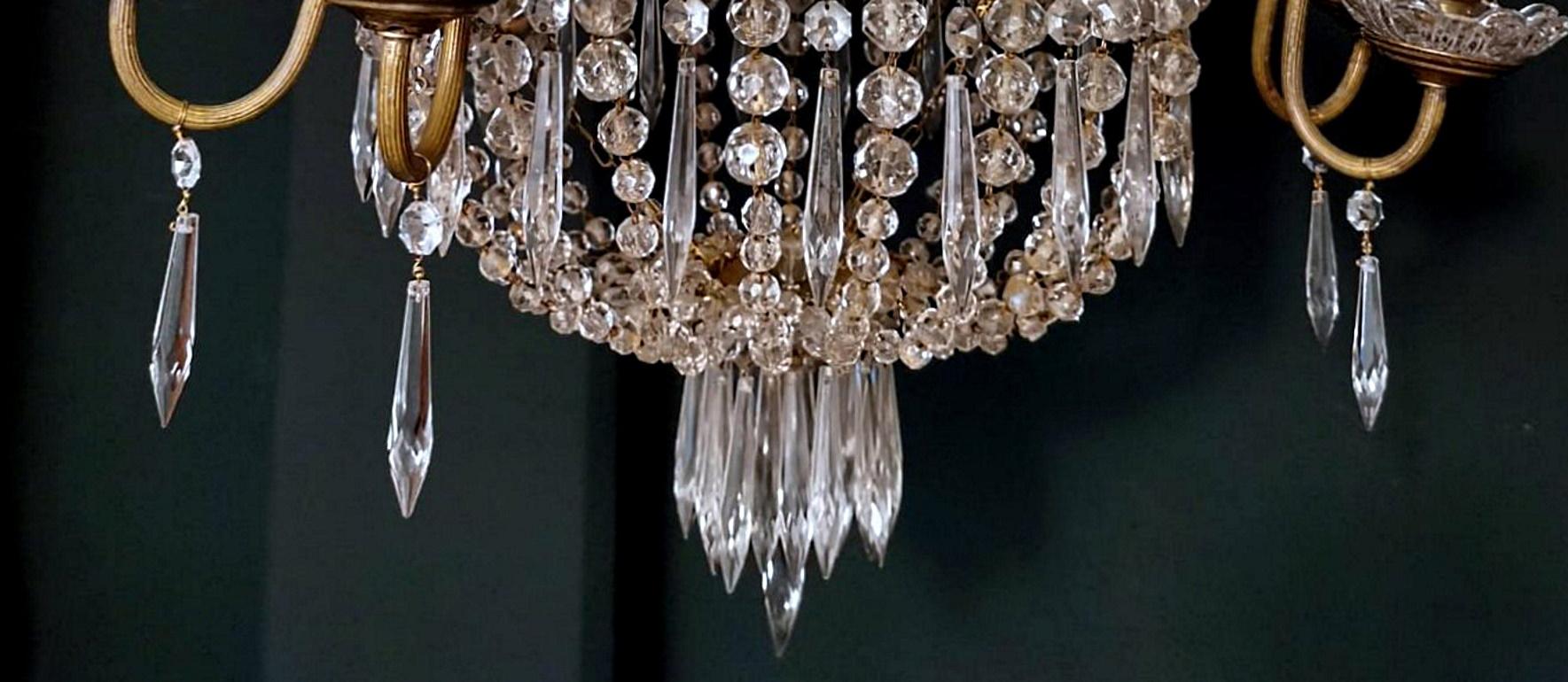 Louis XVI Style Hot Air Balloon Chandelier Lead Crystal and Gilded Brass For Sale 3