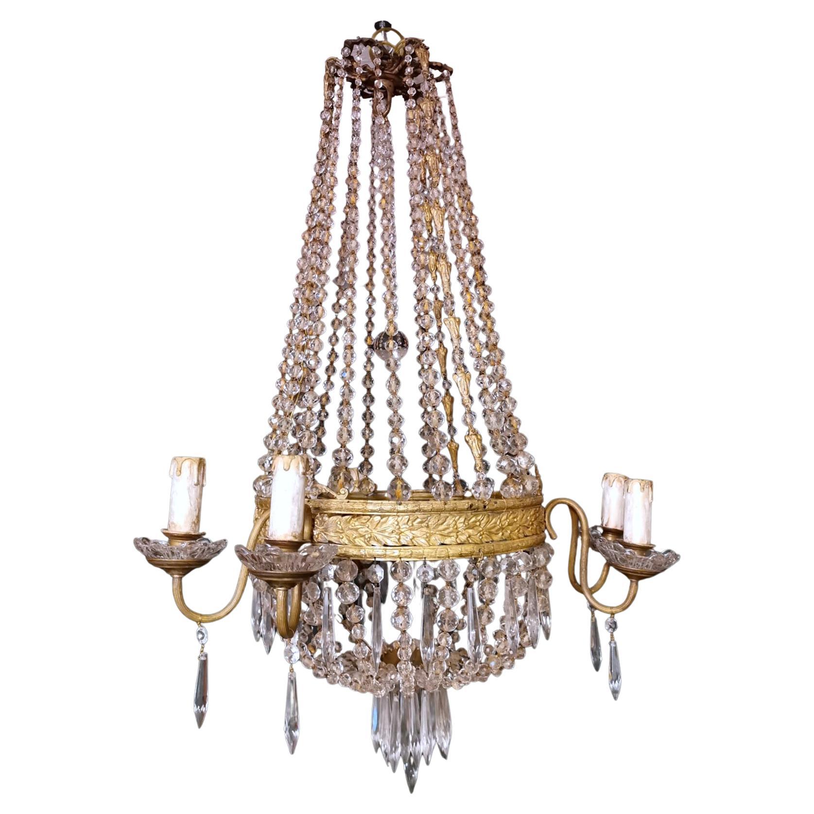 Louis XVI Style Hot Air Balloon Chandelier Lead Crystal and Gilded Brass For Sale