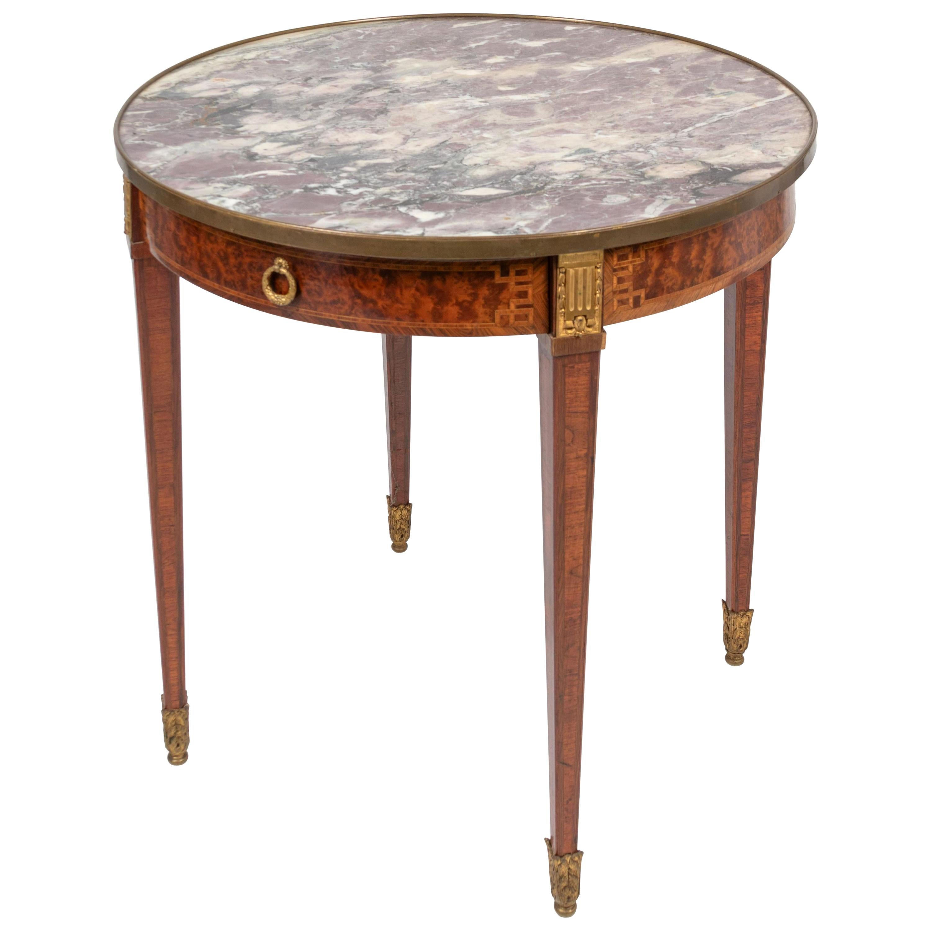 Louis XVI Style Inlaid and Marble-Top Bouillotte Table