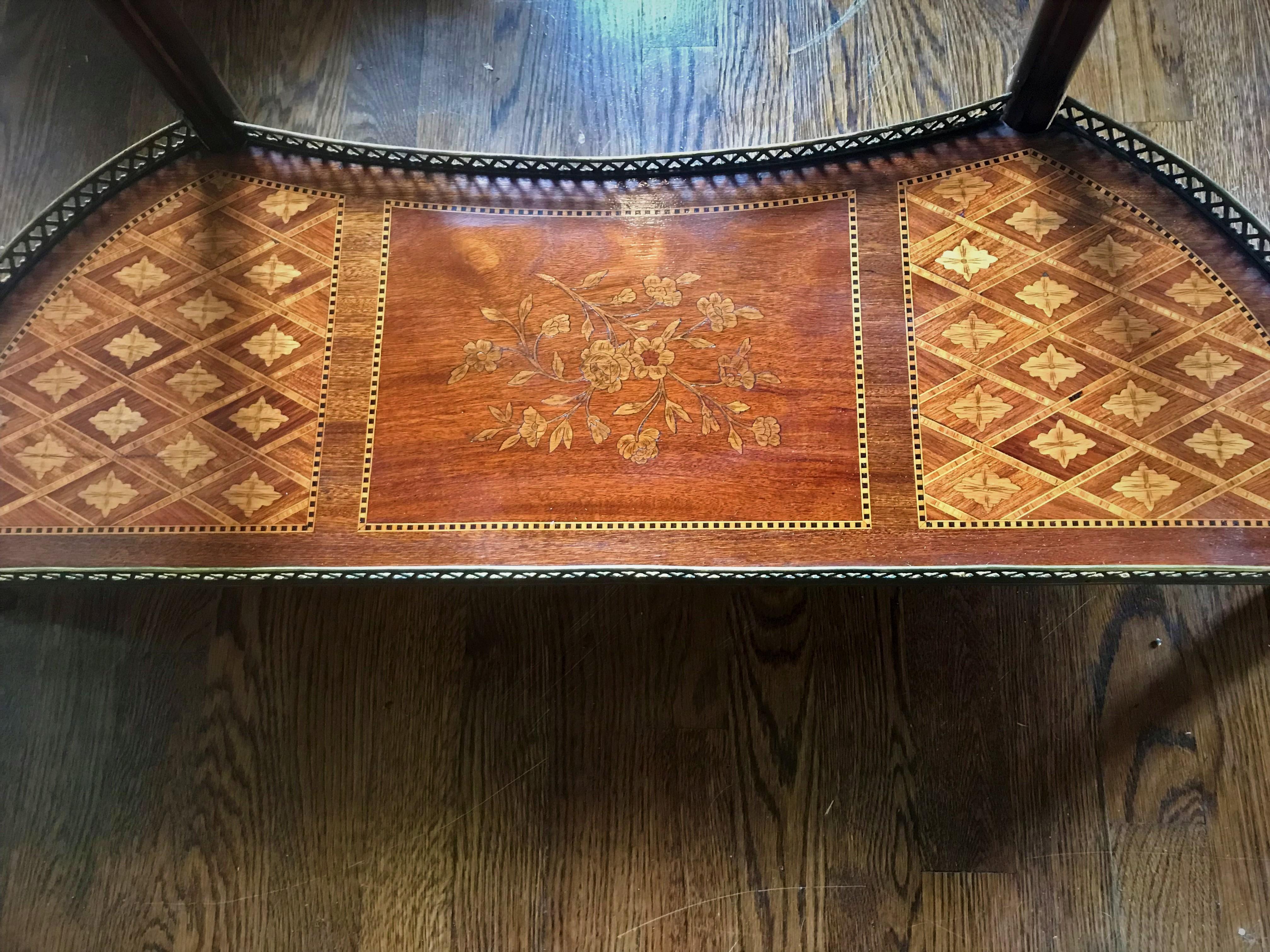 Louis XVI Style Inlaid Demilune Console Desserte Table with Marble Top 2