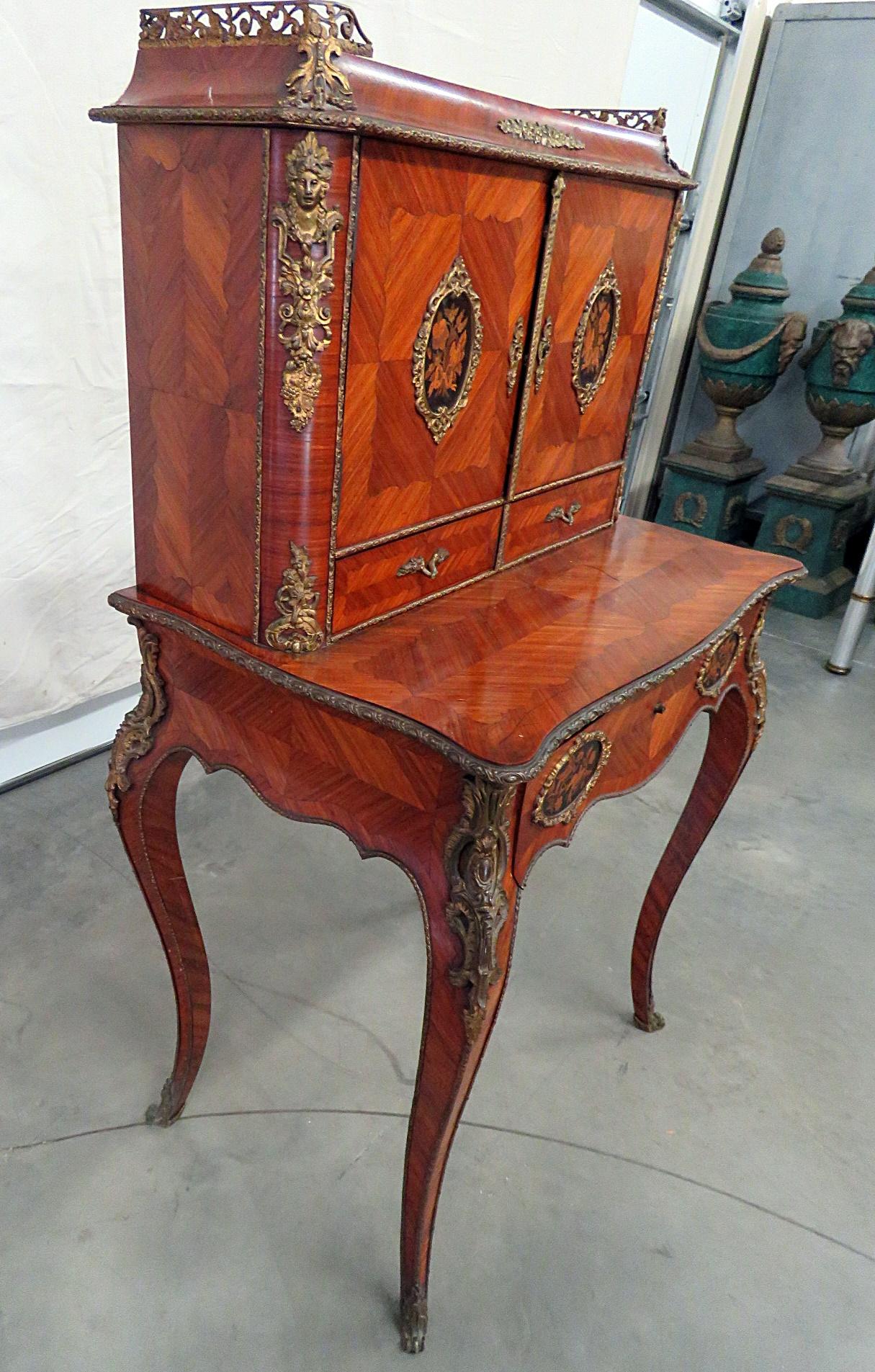 Antique C1870s French Louis XVI Style Inlaid King Wood Ladies Writing Desk 7