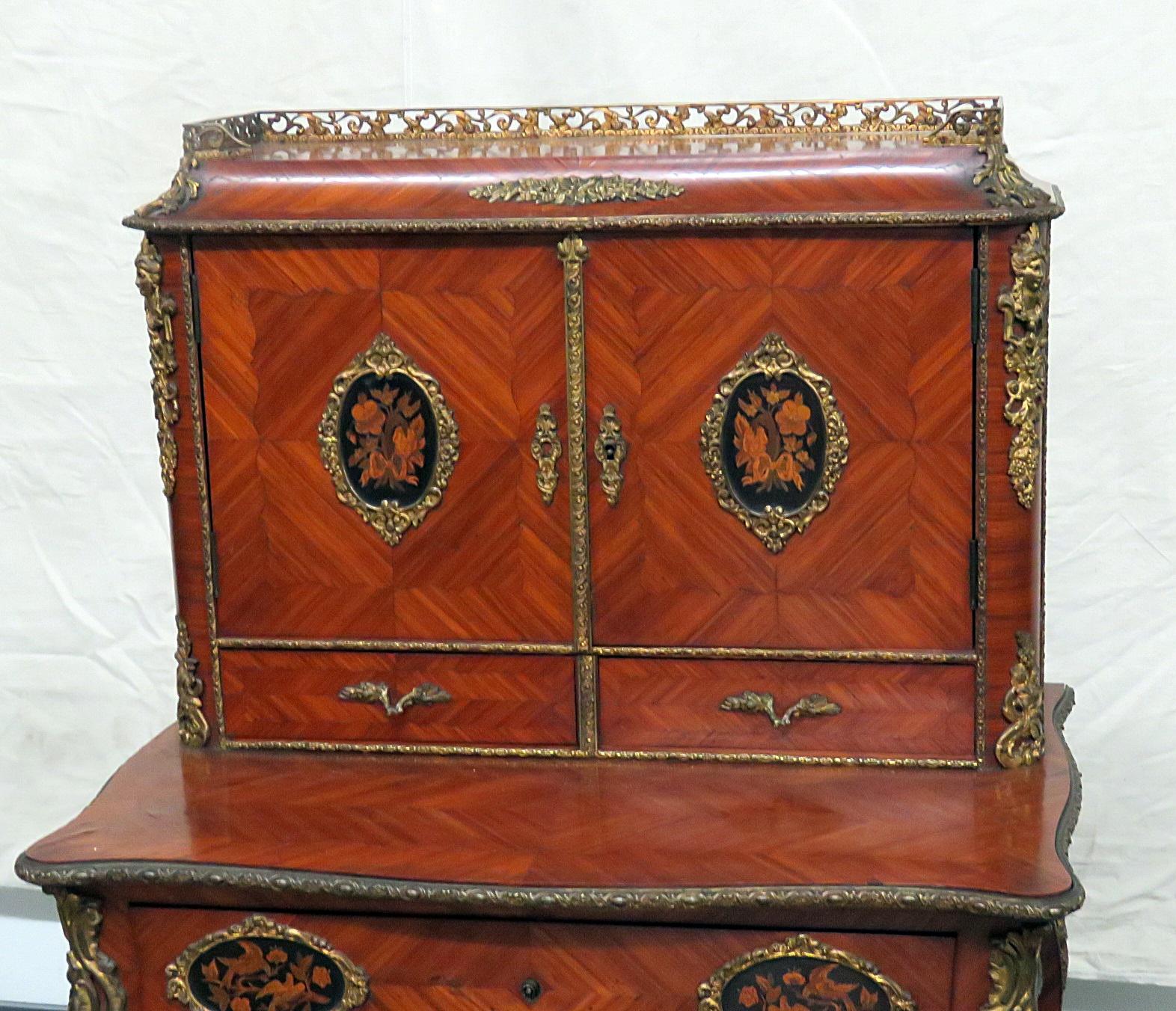 Antique C1870s French Louis XVI Style Inlaid King Wood Ladies Writing Desk In Good Condition In Swedesboro, NJ