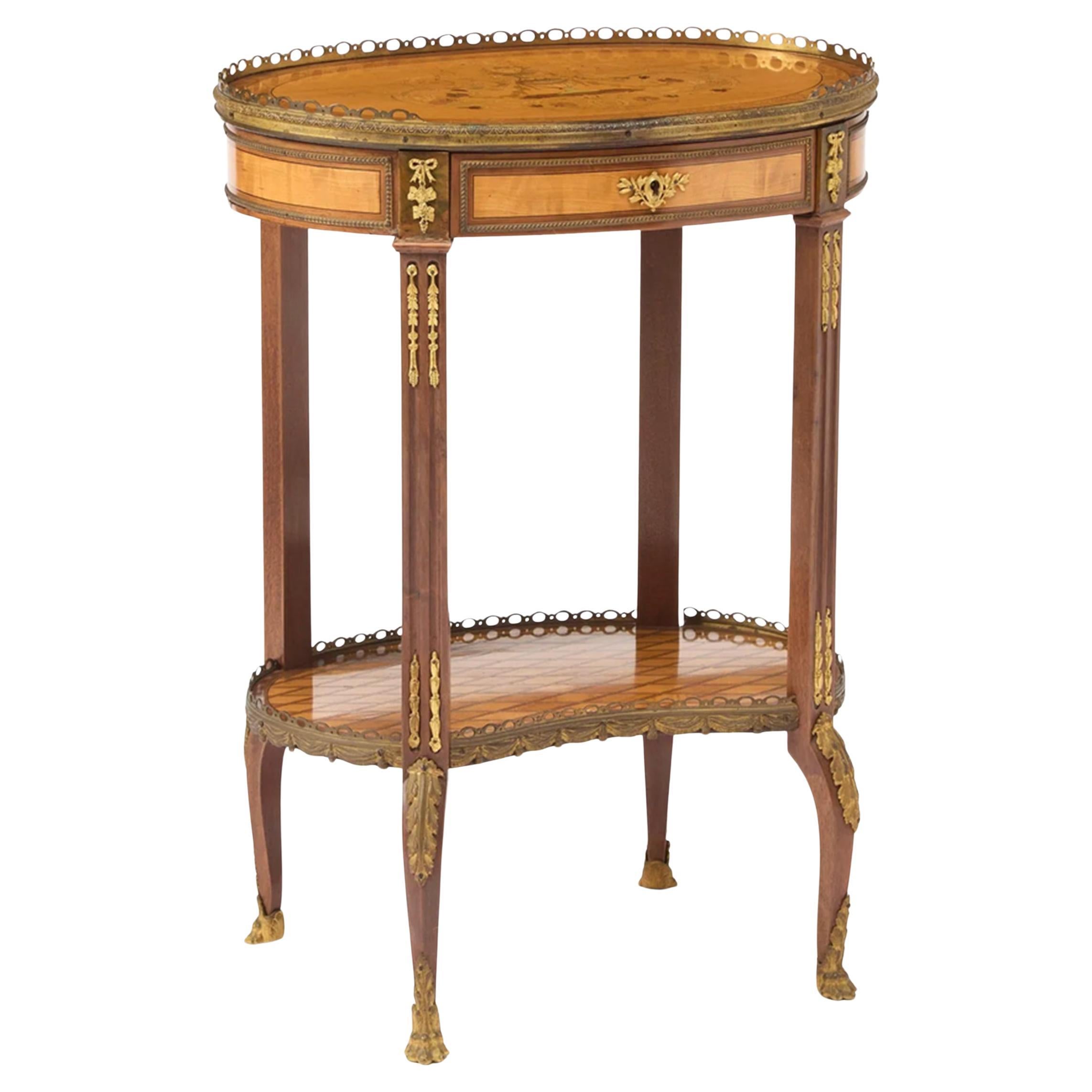 Table à rognons en marqueterie de bois satiné de style Louis XVI en vente