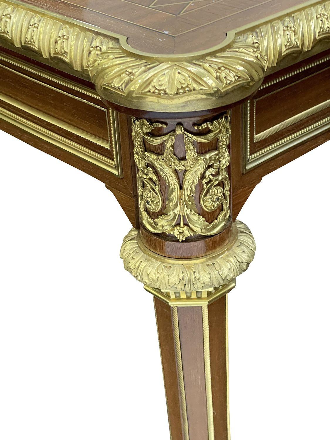 Gilt Louis XVI style inlaid Side table, in the manner of Francoise Linke For Sale