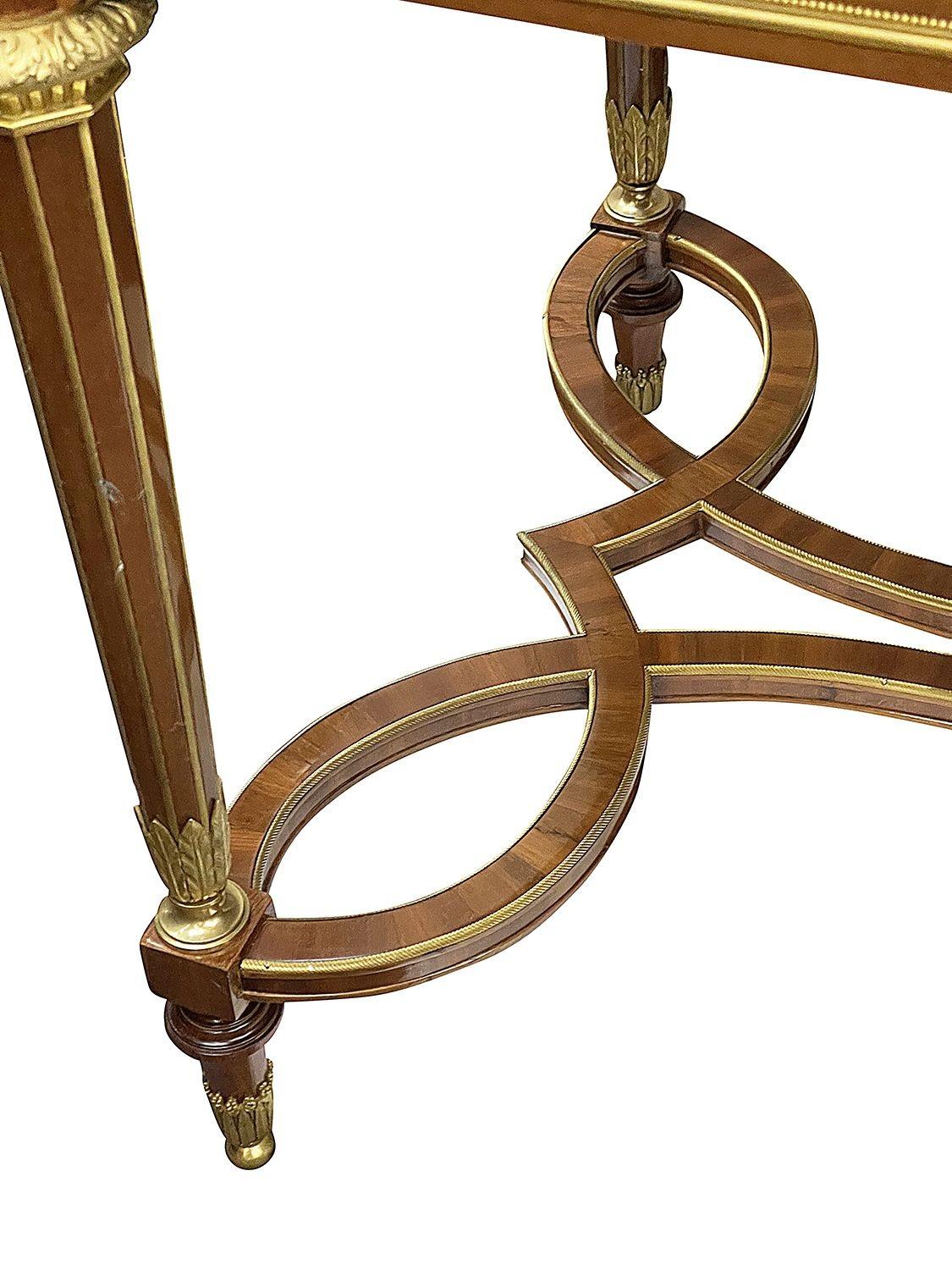 Ormolu Louis XVI style inlaid Side table, in the manner of Francoise Linke For Sale