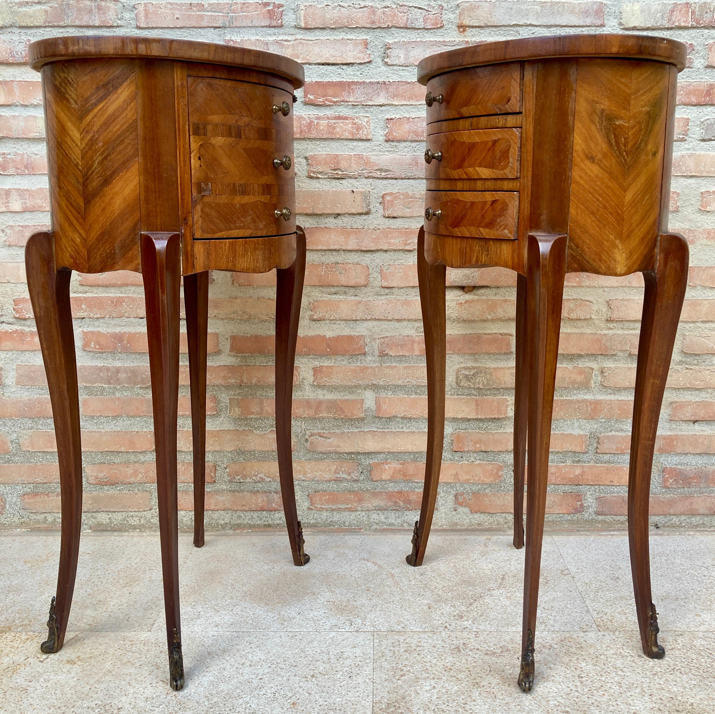 Louis XVI Style Inlaid Walnut Nightstands, France, 1920s, Set Of 2 For Sale 6