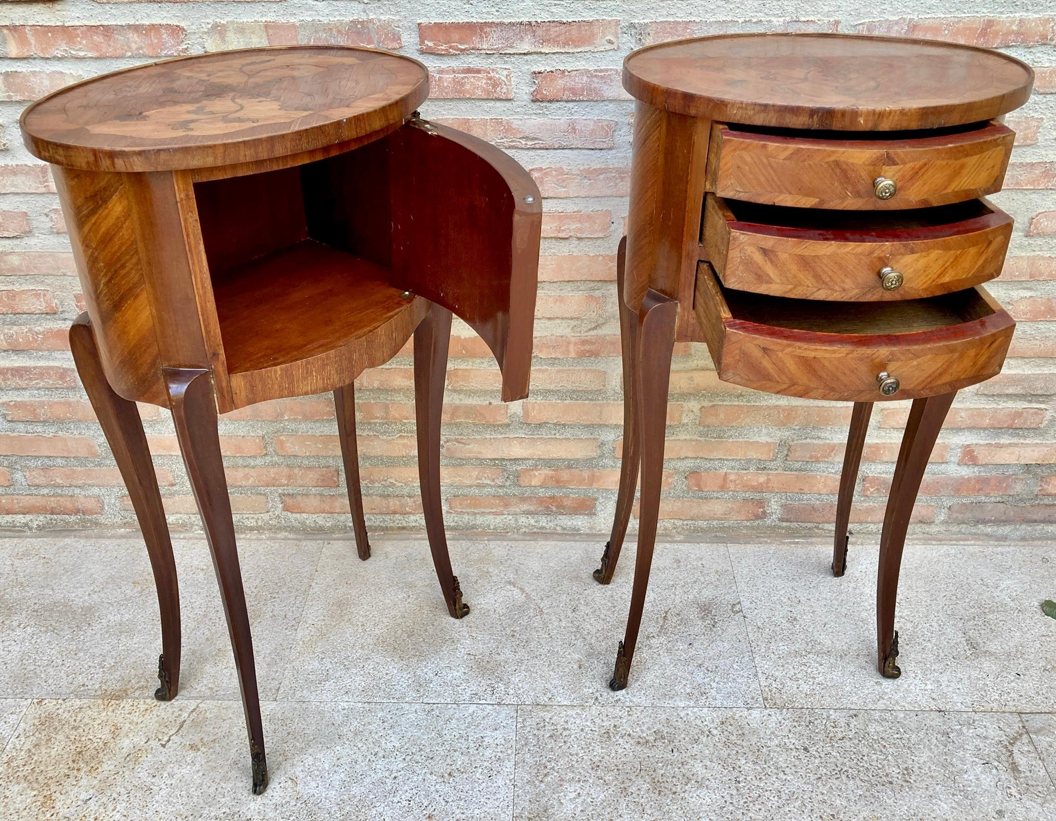 Louis XVI Style Inlaid Walnut Nightstands, France, 1920s, Set Of 2 For Sale 2