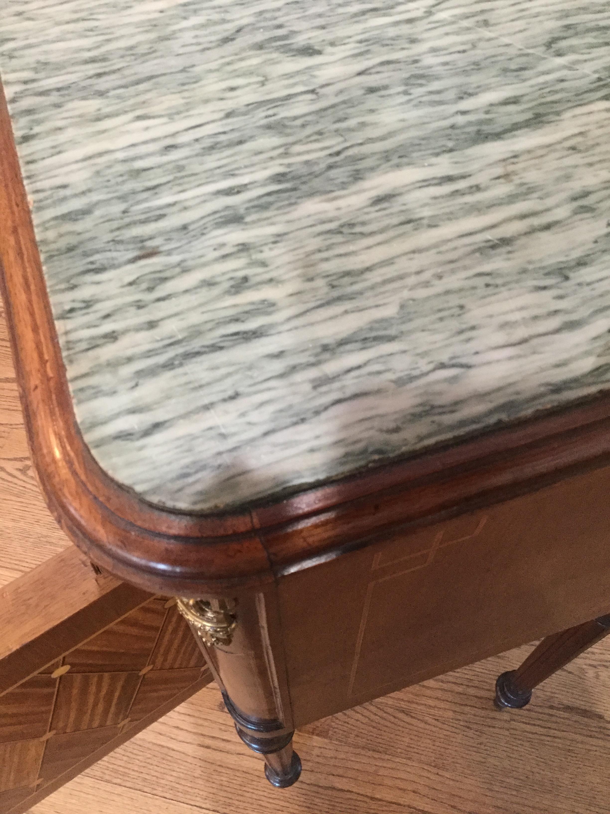 Louis XVI Style Inlay Nightstand with Marble Top In Good Condition In Livingston, NJ