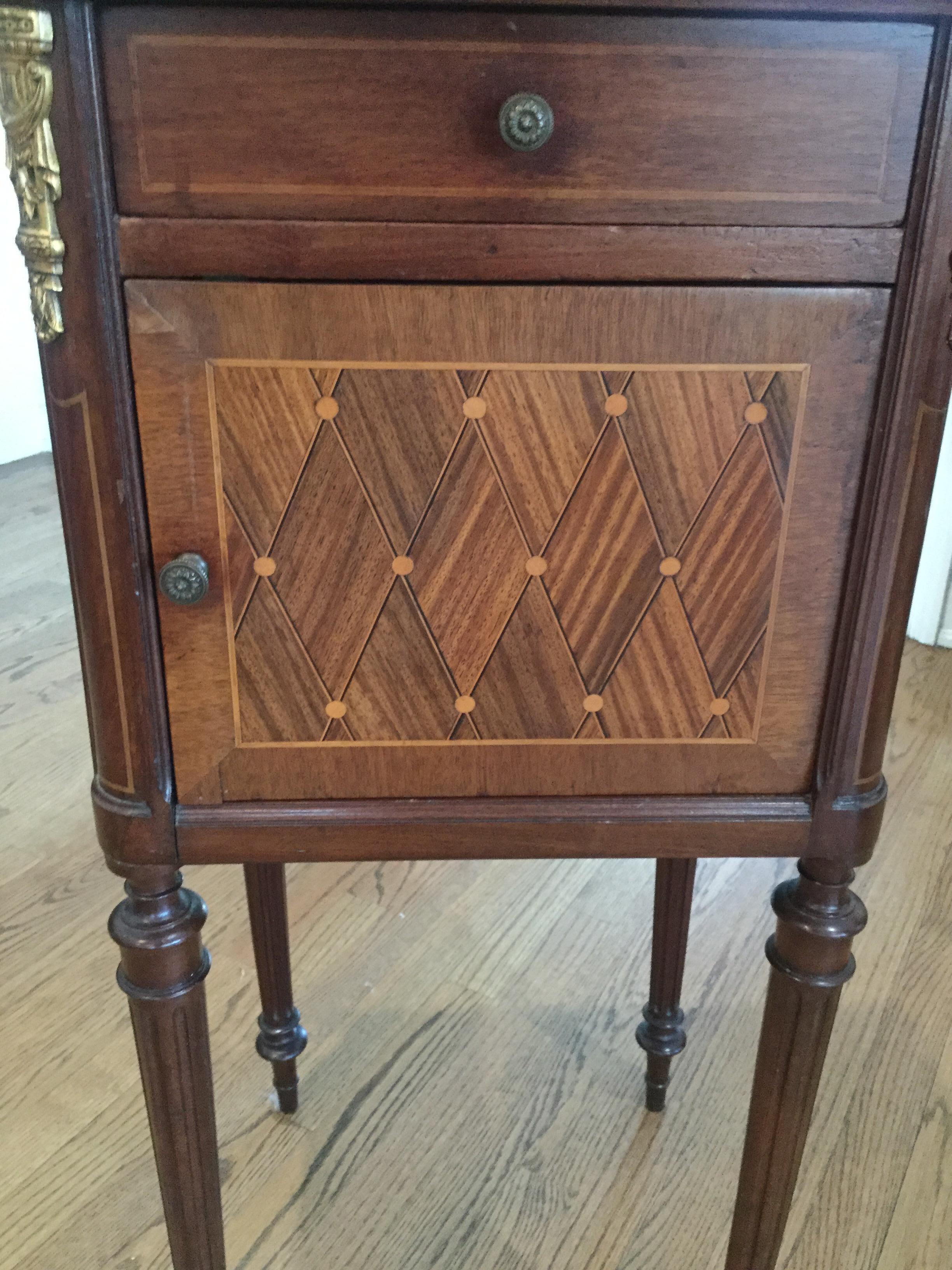 20th Century Louis XVI Style Inlay Nightstand with Marble Top
