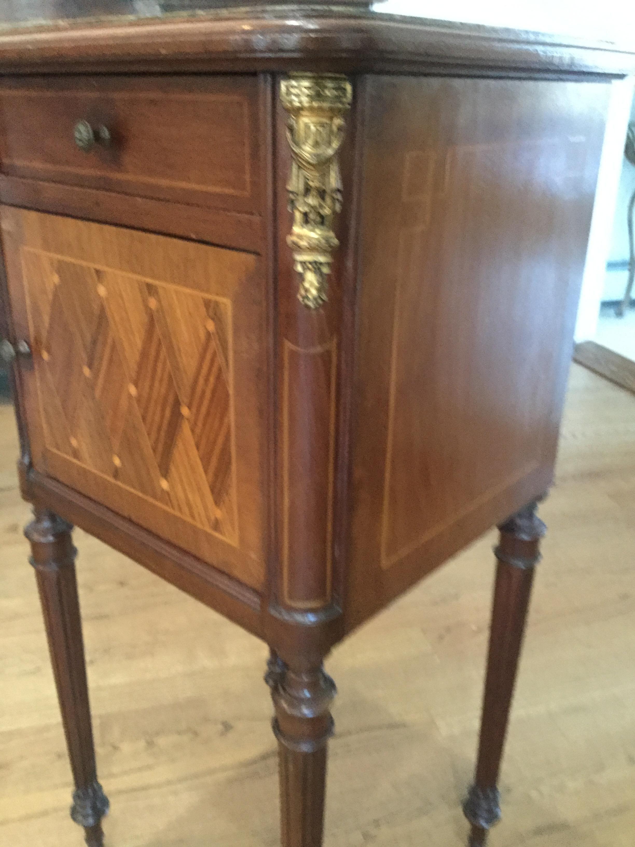Louis XVI Style Inlay Nightstand with Marble Top 1