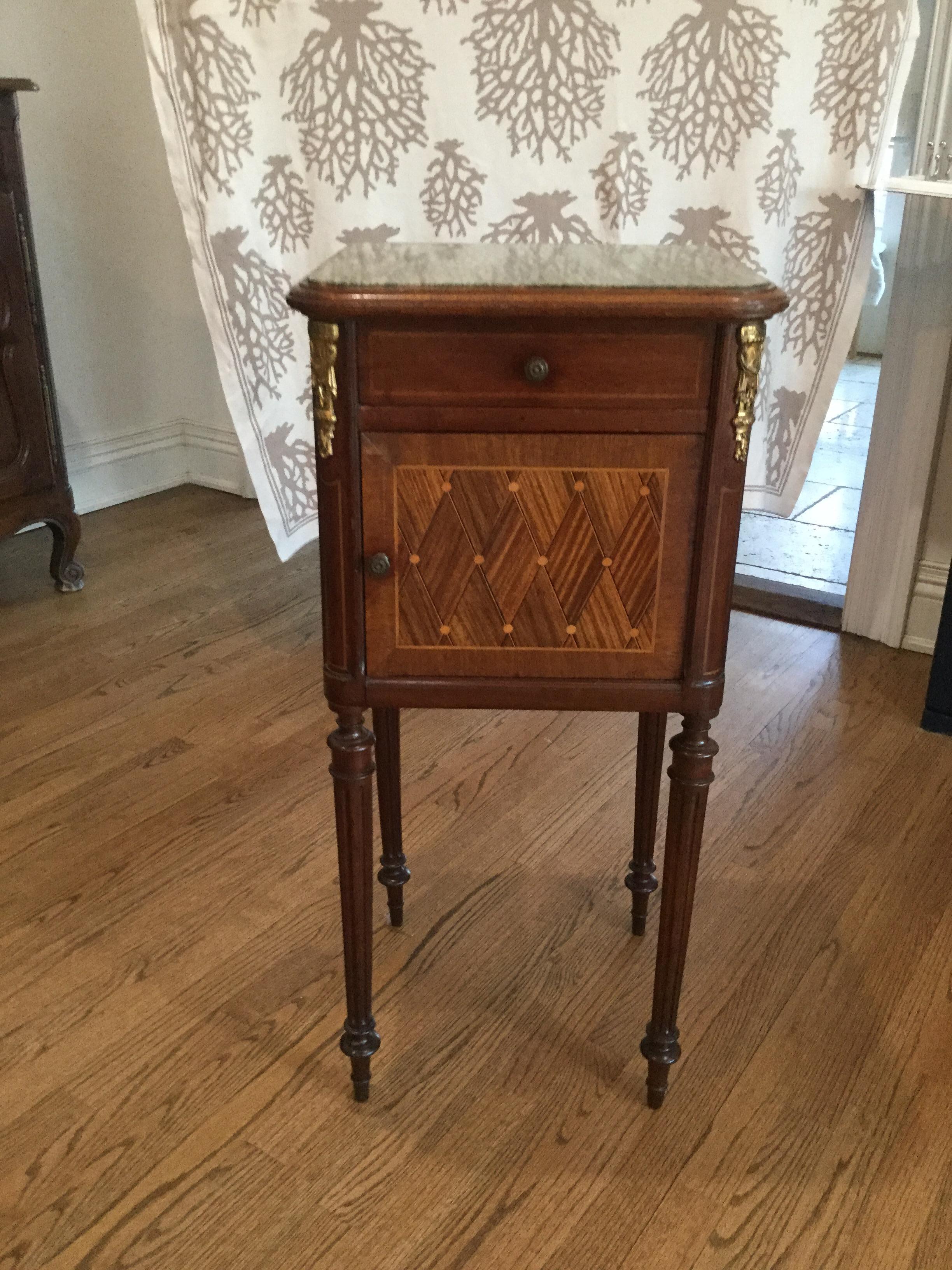 Louis XVI Style Inlay Nightstand with Marble Top 2