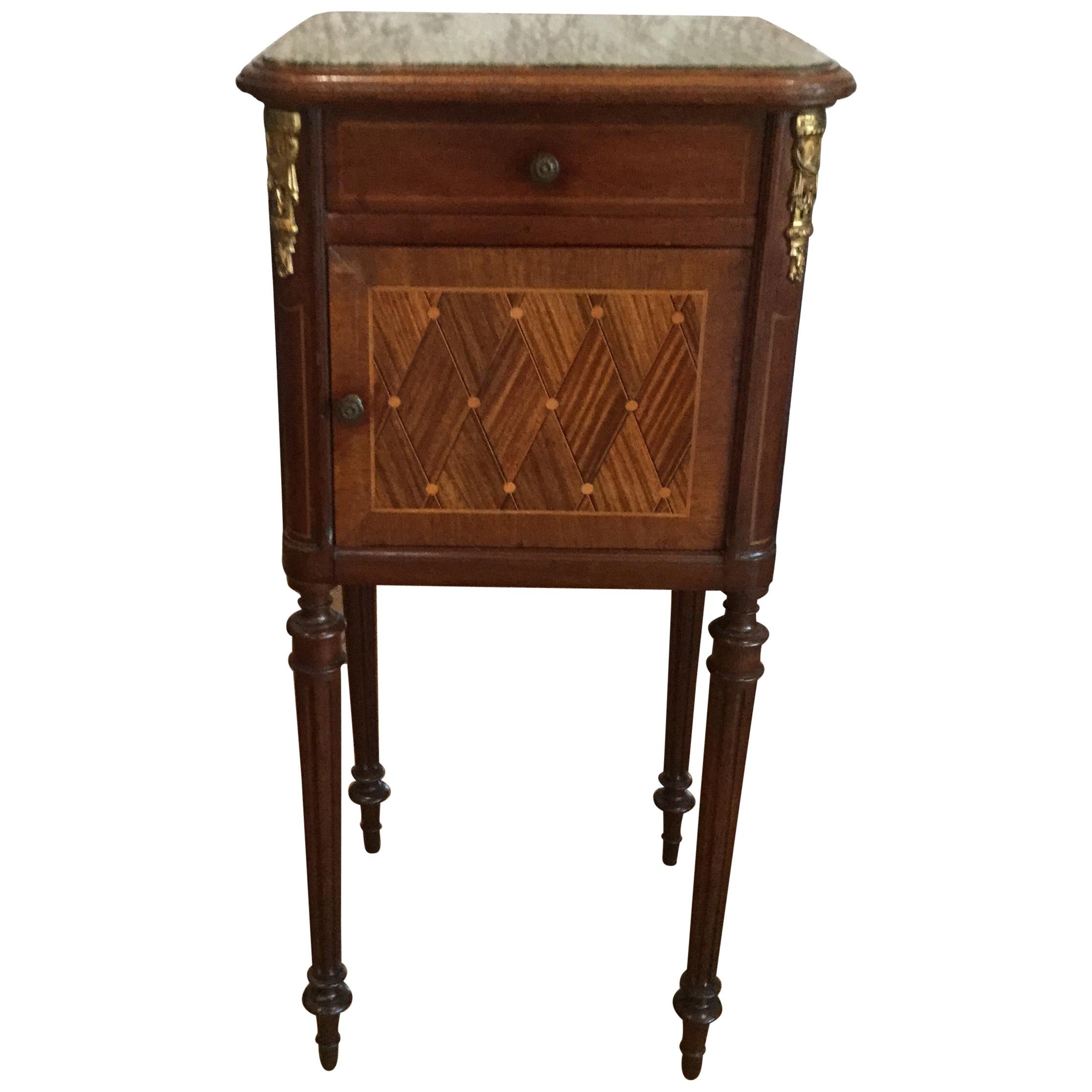 Louis XVI Style Inlay Nightstand with Marble Top