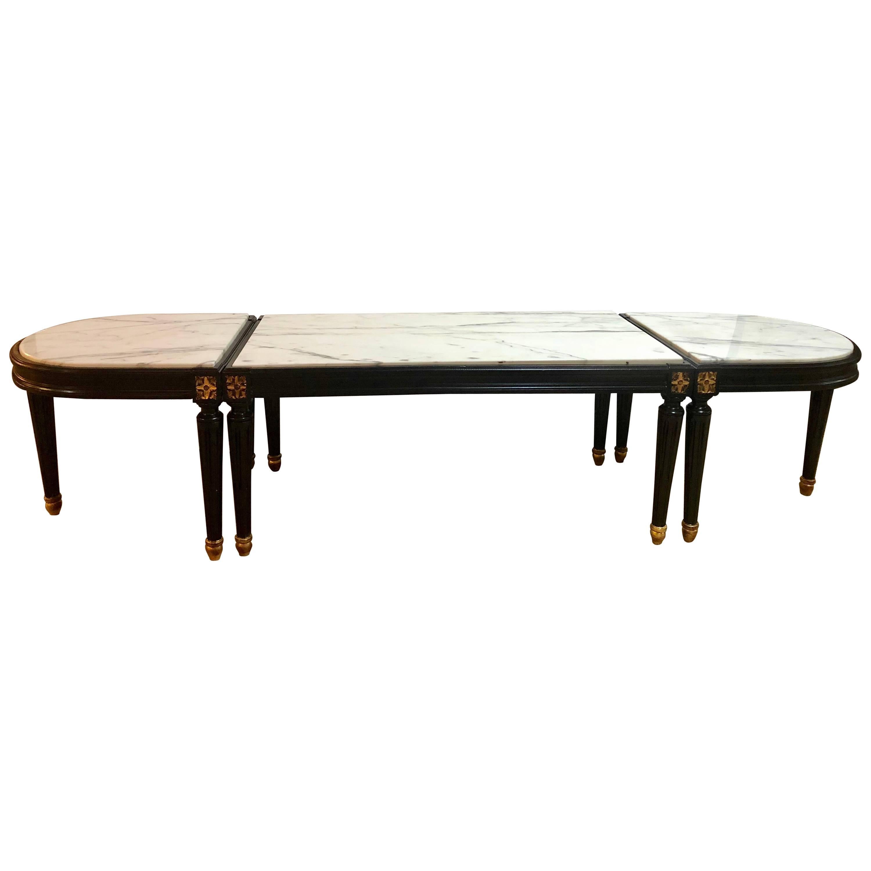 Louis XVI Style Inset Marble-Top Three-Piece Coffee Table, Maison Jansen Manner