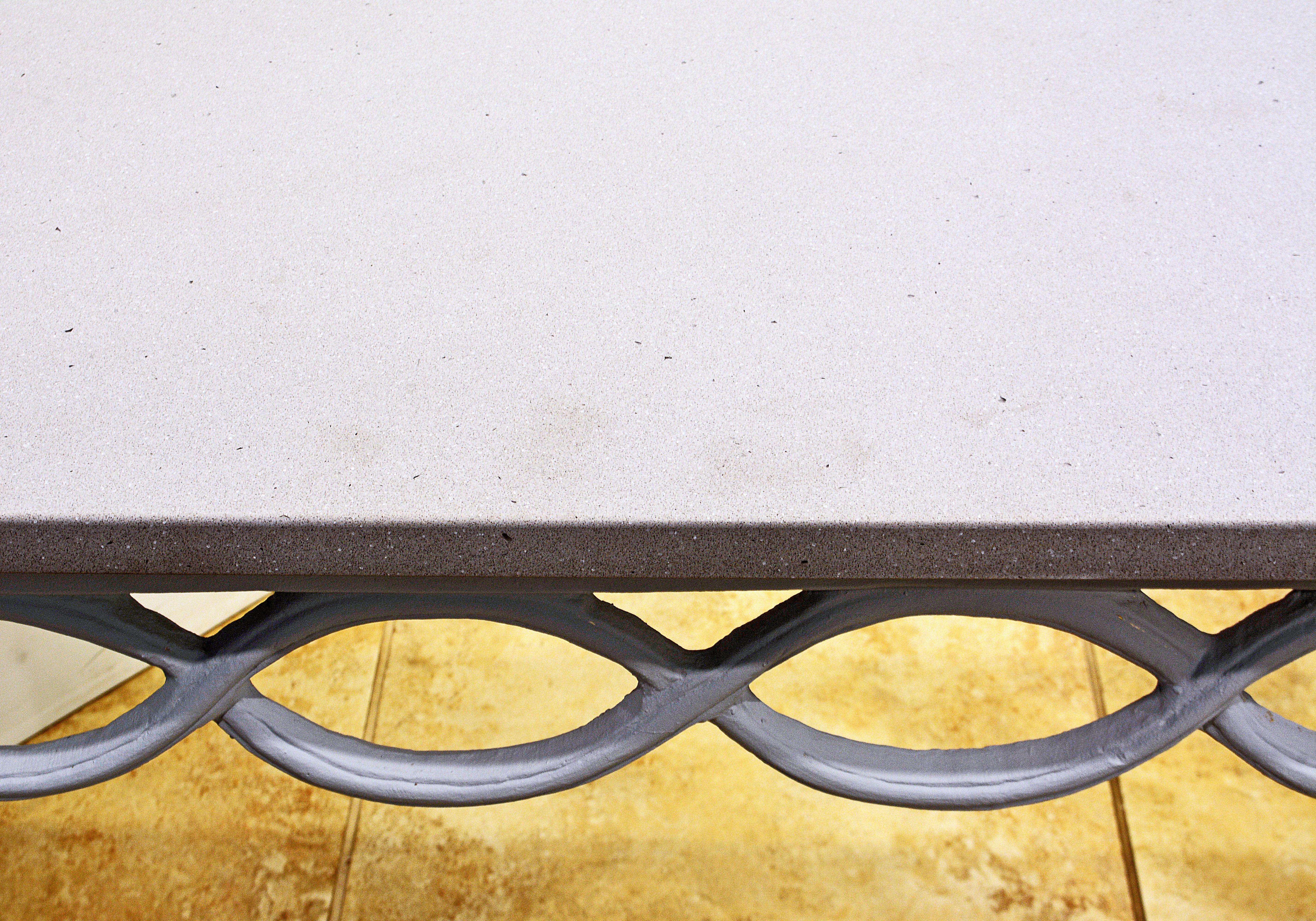 Louis XVI Style Inspired Painted Metal Gray Stone Top Console Table, 20th C. For Sale 2