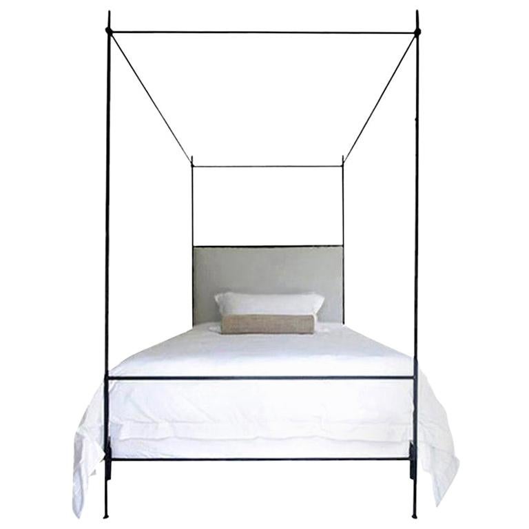 Louis Xvi Iron Canopy Bed With Linen Headboard King For At 1stdibs Louis Xvi Iron Canopy Bed With Linen, King Size Iron Canopy Bed Frame