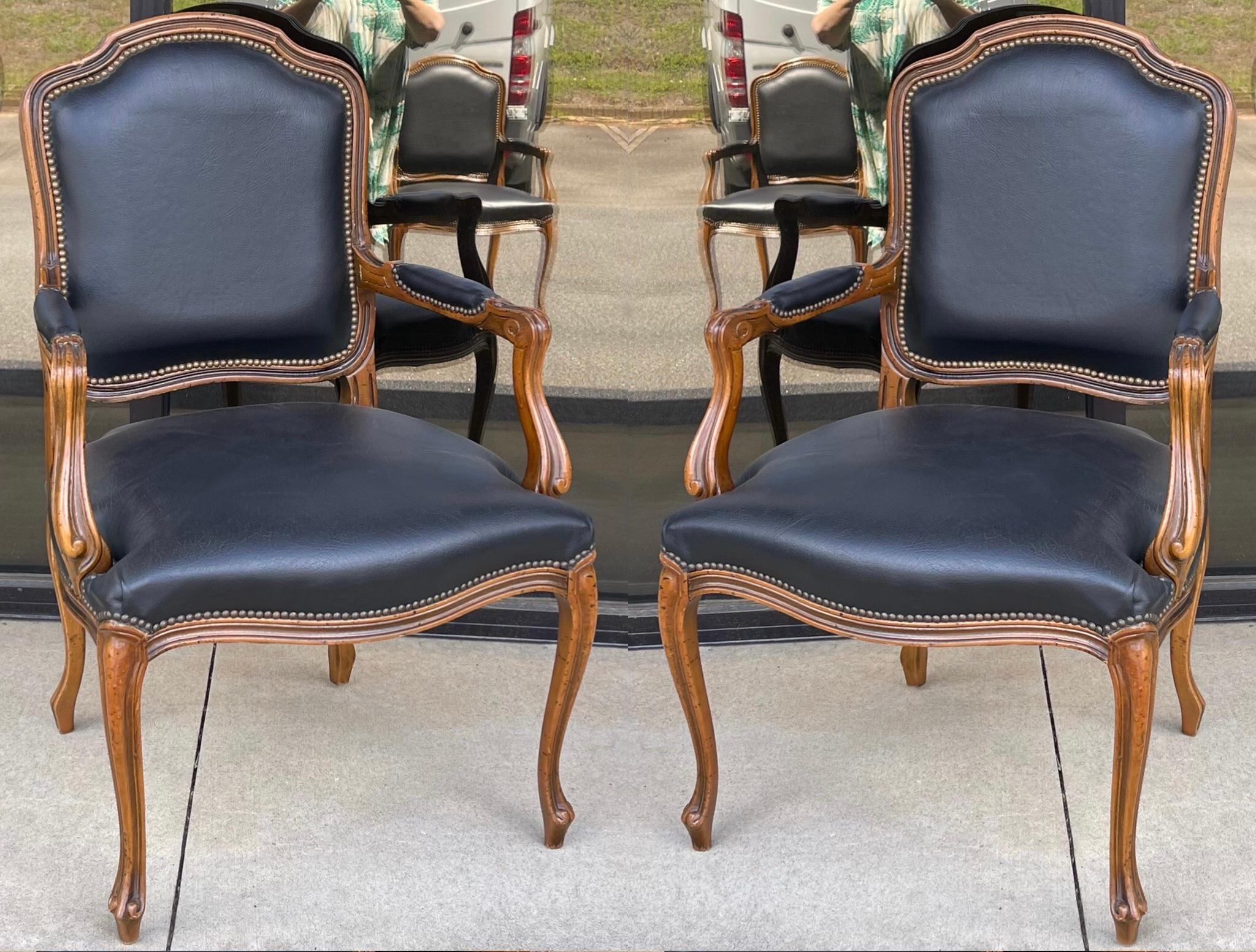 Louis XVI Style Italian Carved Fruitwood and Leather Bergere Chairs, Pair 2