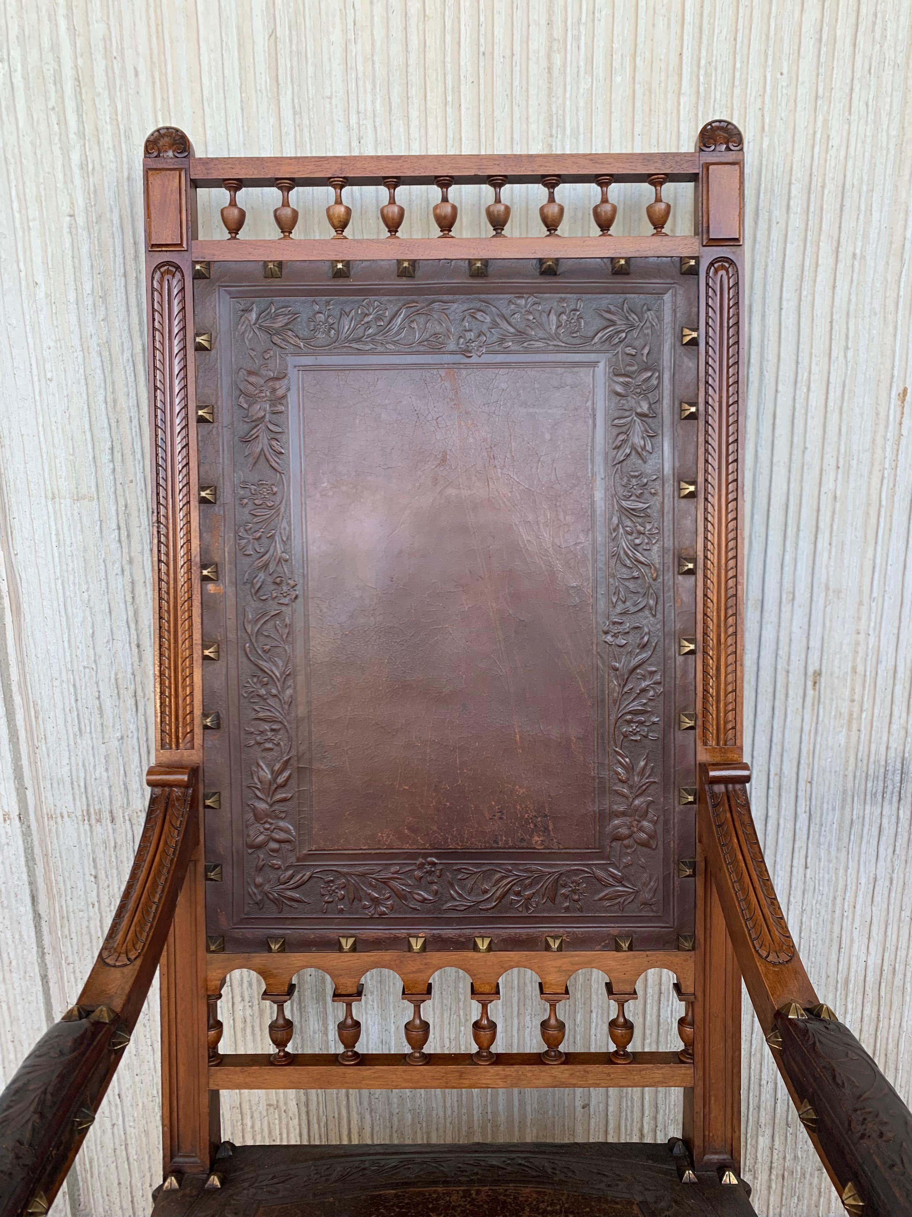 Velvet Louis XVI Style Italian Pair of Carved Walnut Armchairs, 1900s For Sale