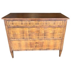 Louis XVI Style Italian Walnut Burl Inlay Locking Chest of Drawers, Tuscany 1890
