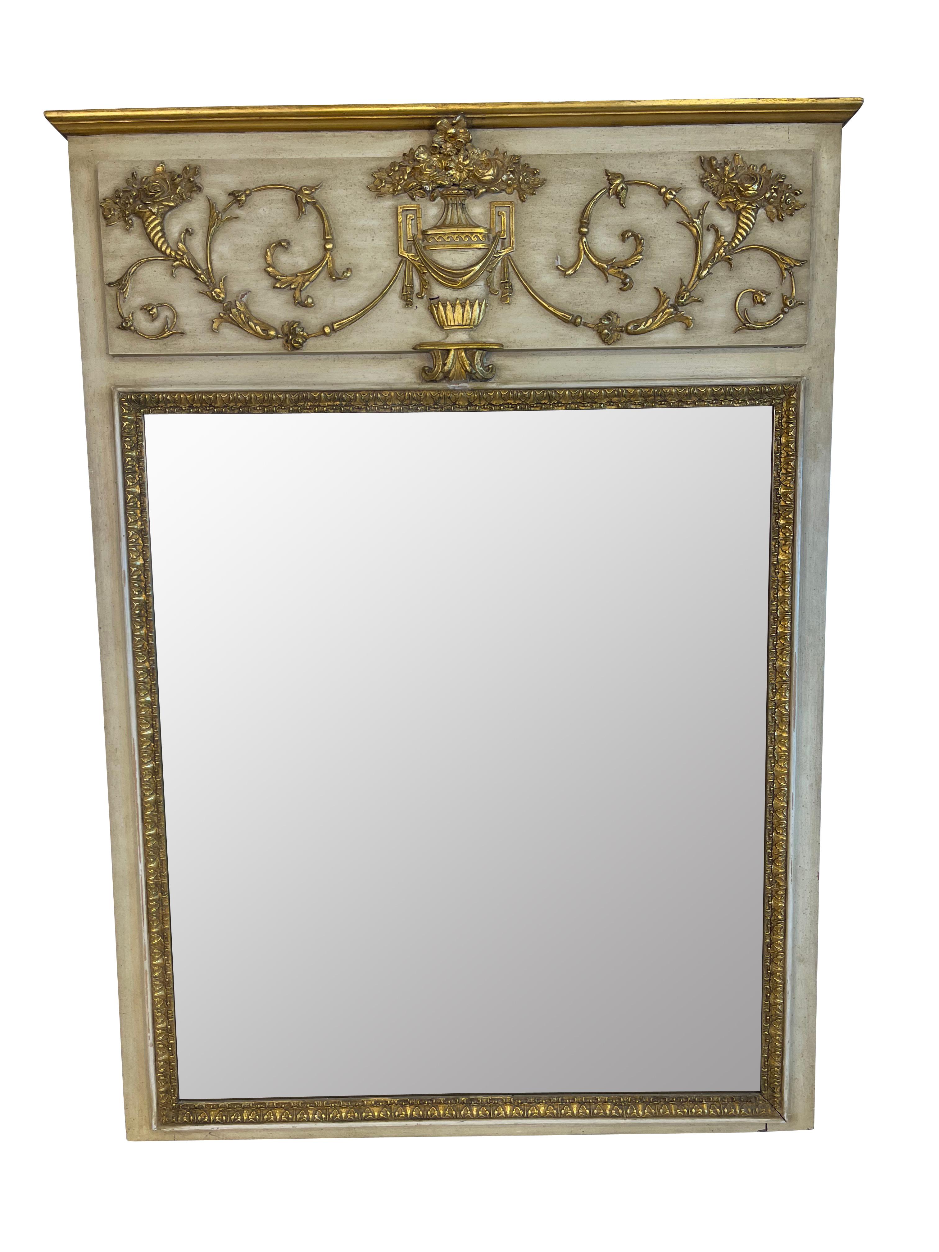 American Louis XVI Style Ivory and Gilt Trumeau Mirror