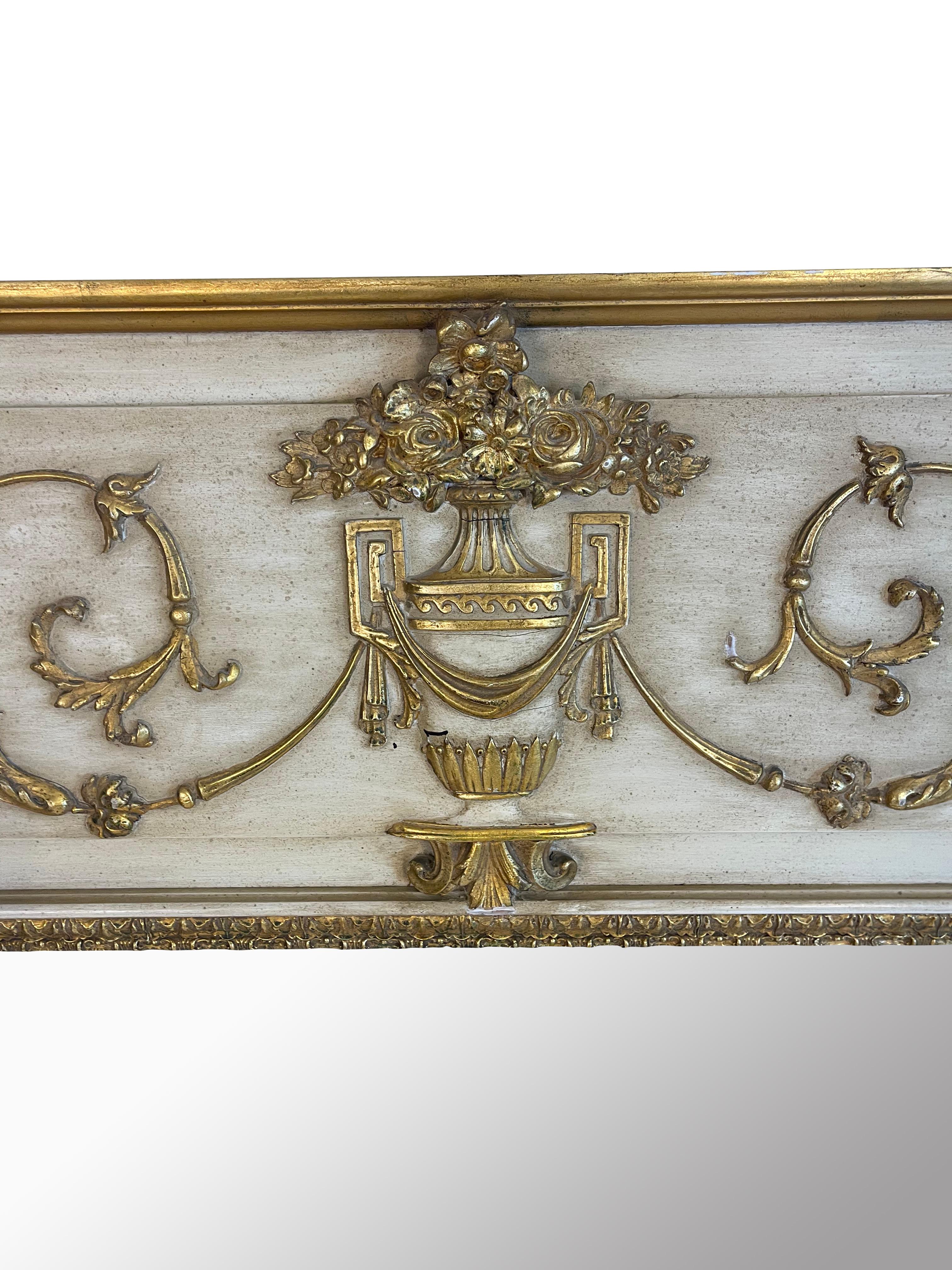 Louis XVI Style Ivory and Gilt Trumeau Mirror In Good Condition In Essex, MA