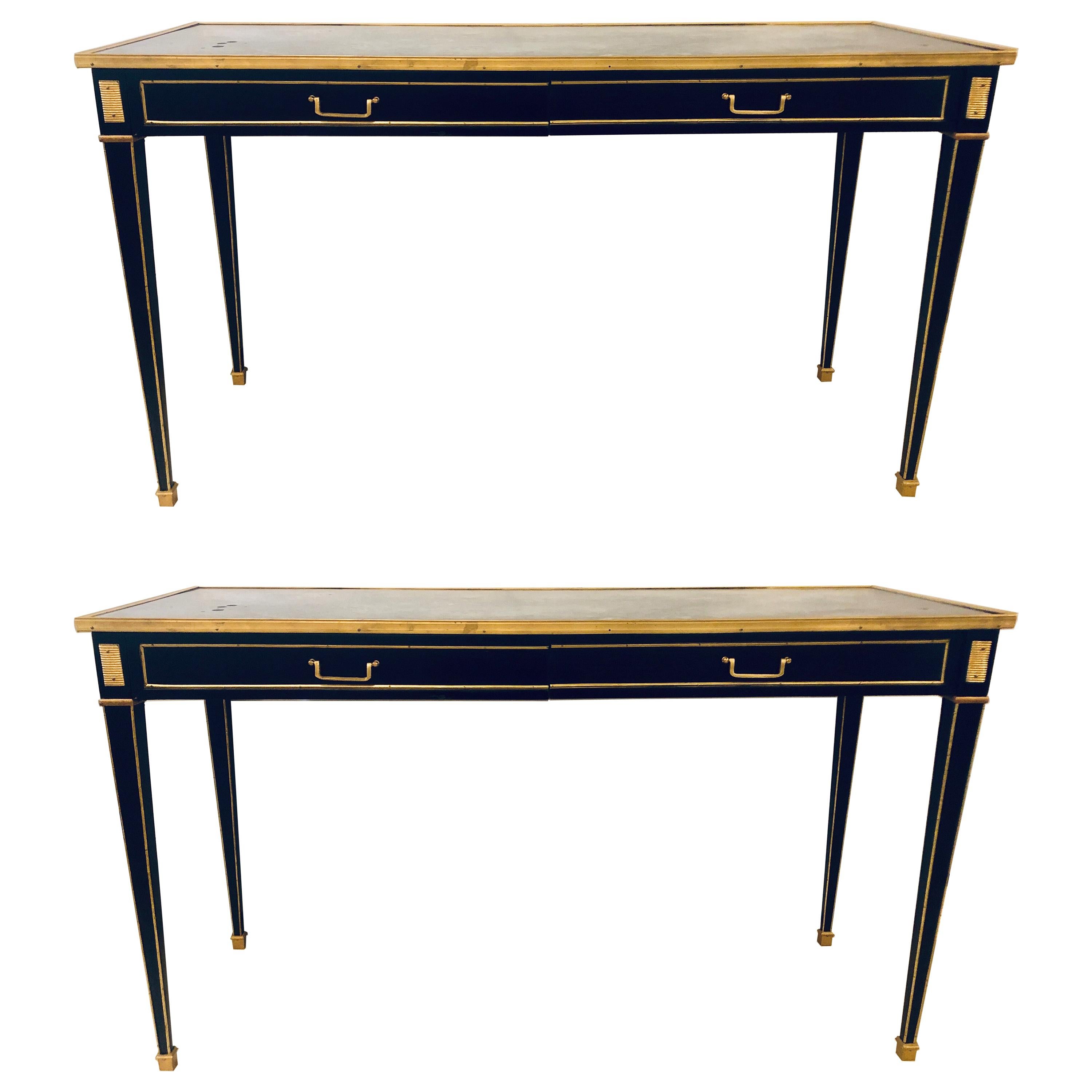 Louis XVI Style Jansen Style Mirrored Top Console Sofa Tables, a Pair