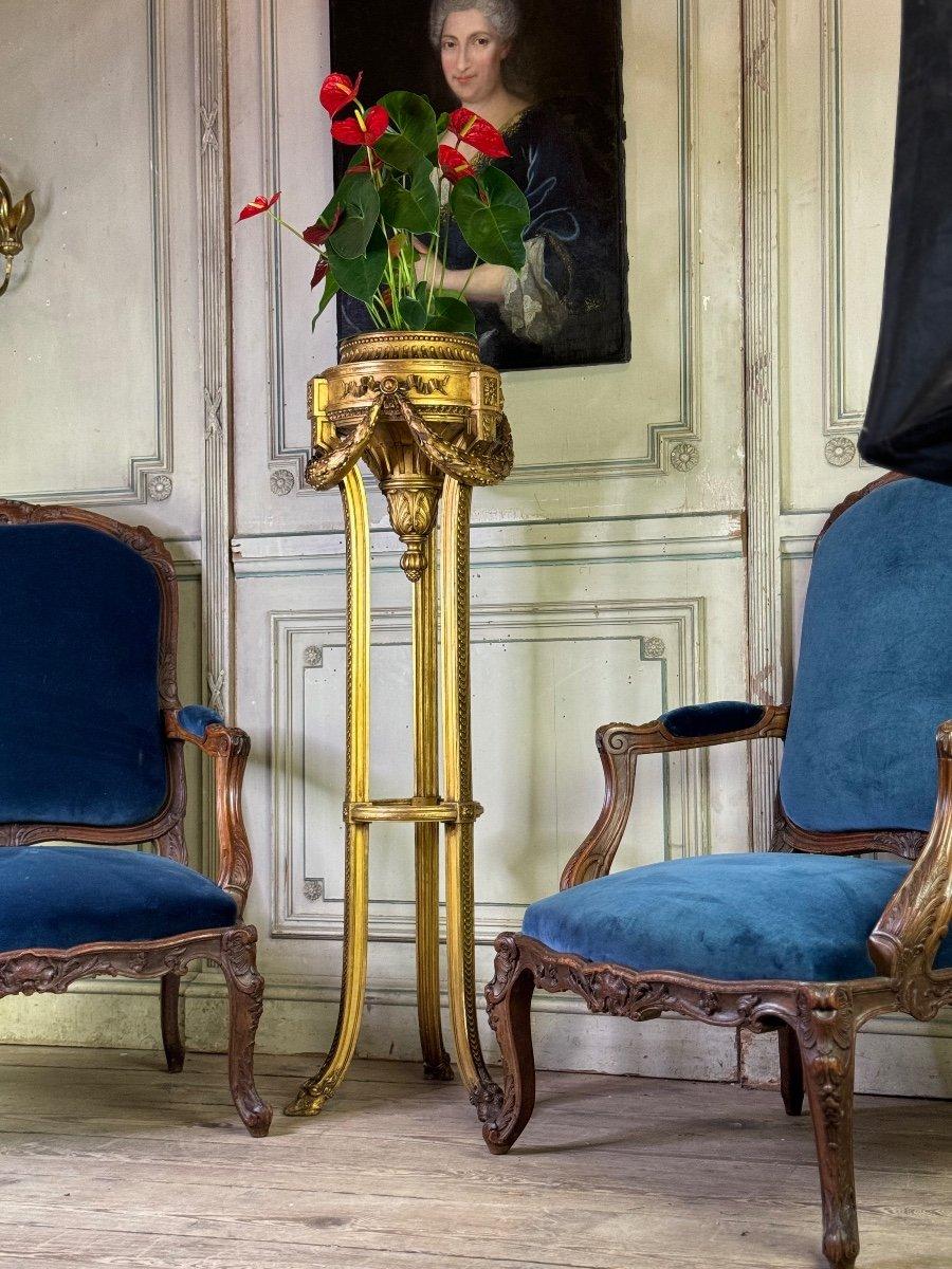 Jardinière de style Louis XVI en bois sculpté et doré circa 1900 diamètre interne : 20.5cm