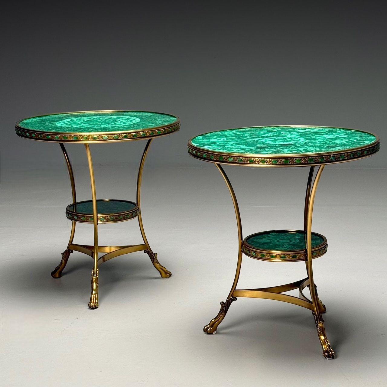Guéridons de style Louis XVI, bijoux, malachite, bronze, France, C.I.C. Bon état - En vente à Manhasset, NY