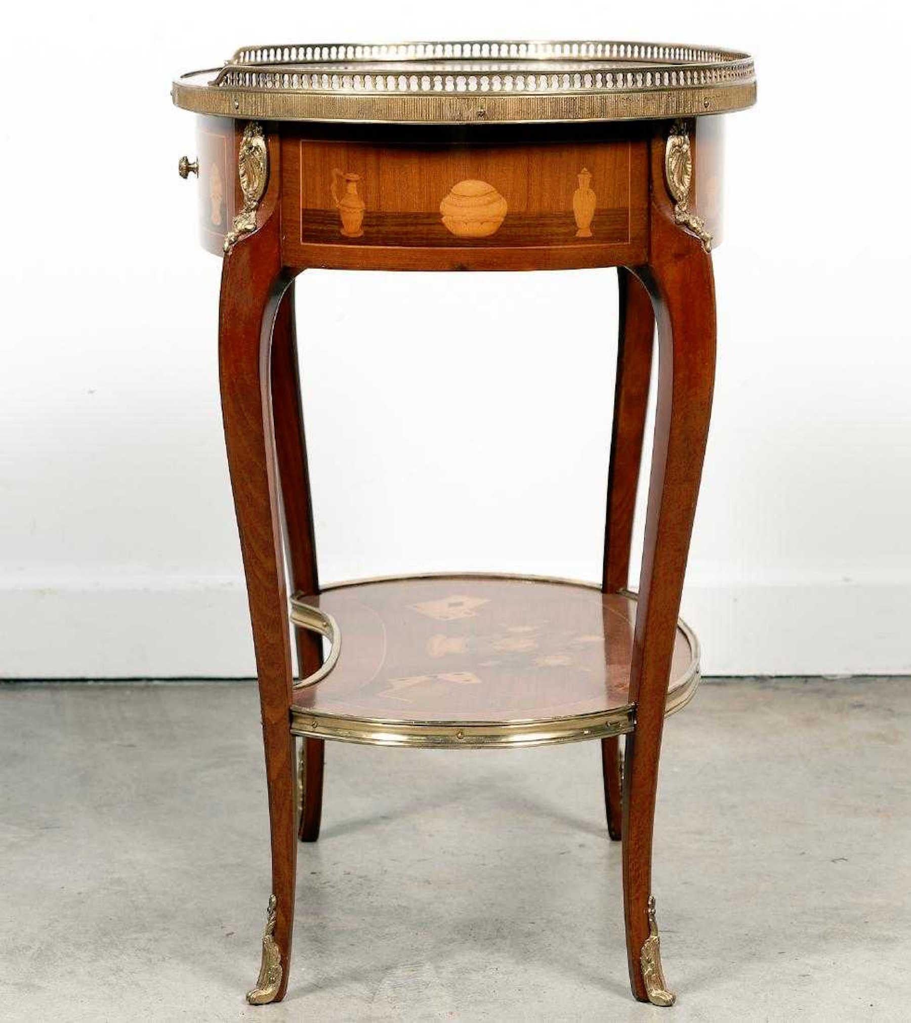 European Louis XVI Style King and Tulip Wood Marquetry Side Table