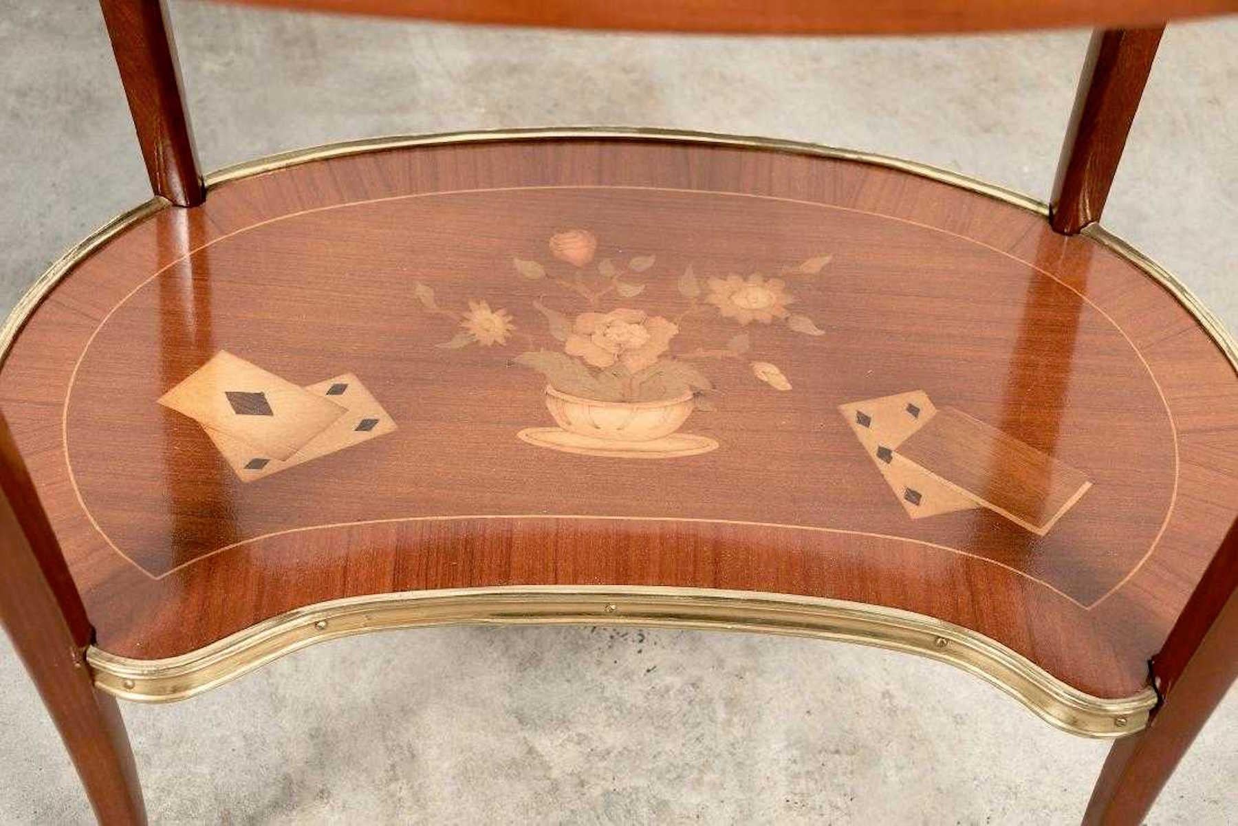 Louis XVI Style King and Tulip Wood Marquetry Side Table (Bronze) im Angebot