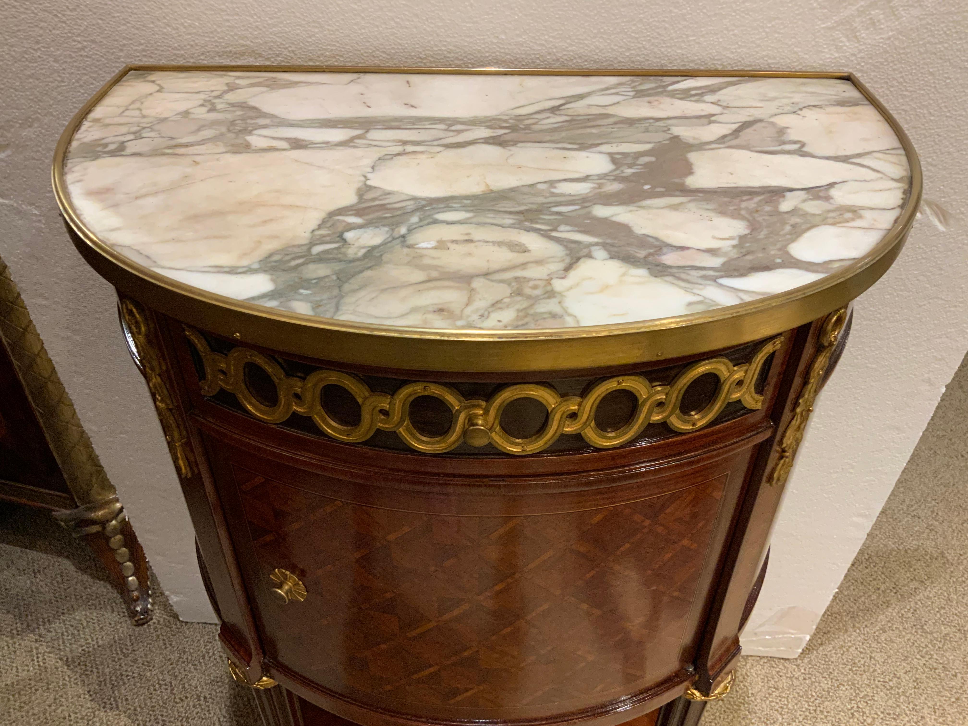 20th Century Louis XVI-Style Kingwood and Marble Top Side Table/Cabinet For Sale