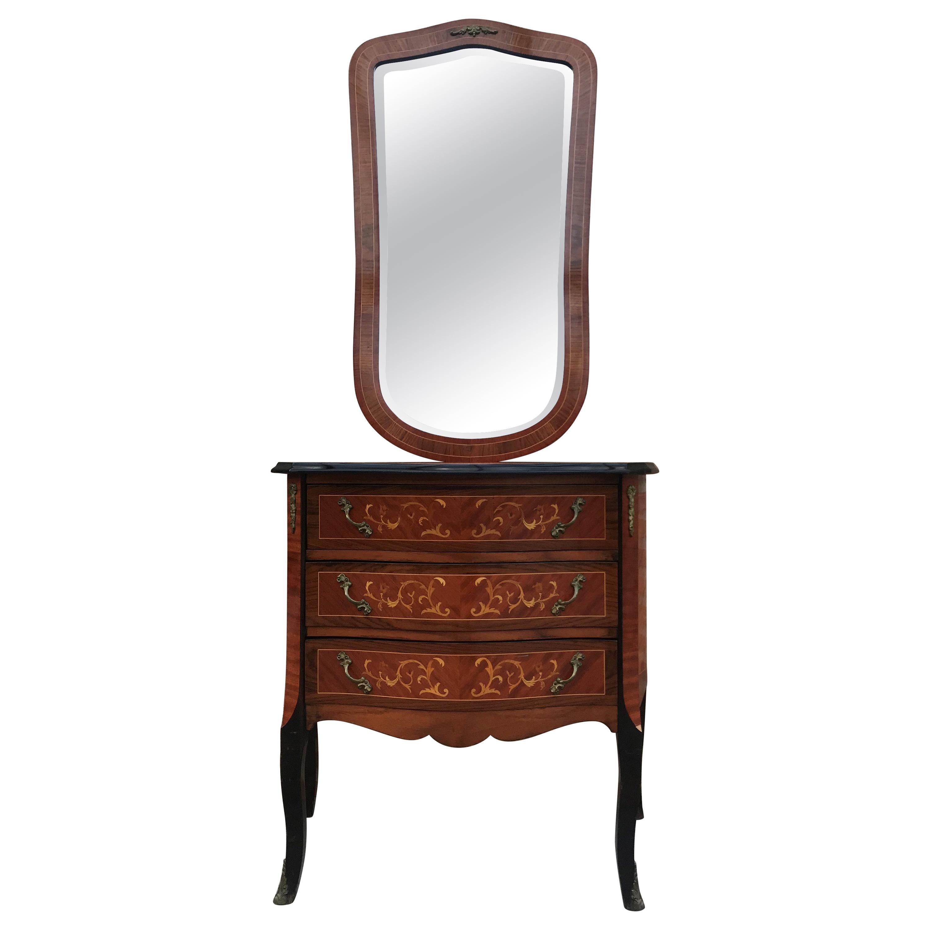 Louis XVI Style Kingwood and Marquetry Commode with Mirror For Sale