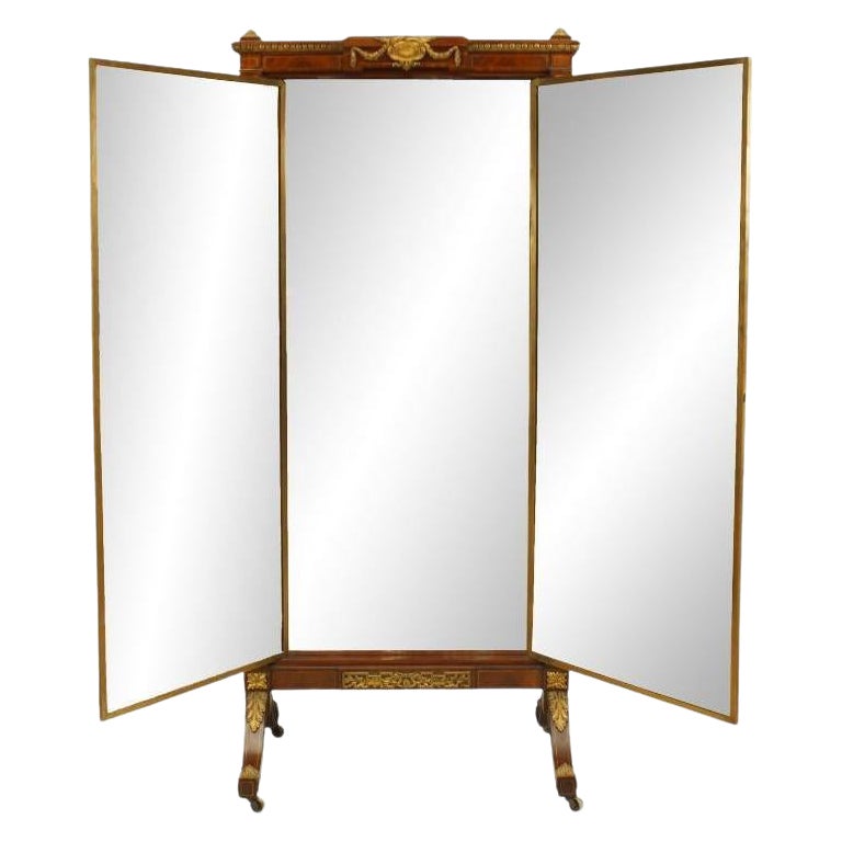 19th Century French Louis XVI Kingwood Triptych Cheval Mirror