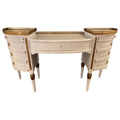Louis XVI Style Ladies Vanity / Writing Desk in Dove Gray Lacquer