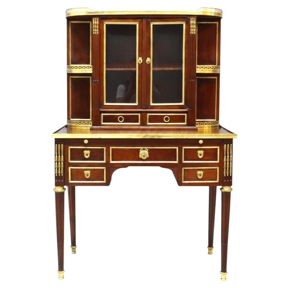 Bureau de dame de style Louis XVI, Bonheur du Jour ; acajou, bronze doré et marbre ; vers 1890