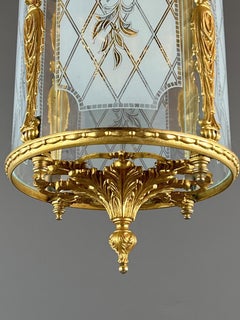 Laterne im Stil Ludwigs XVI. aus vergoldeter Bronze und graviertem Glas, 20. Jahrhundert